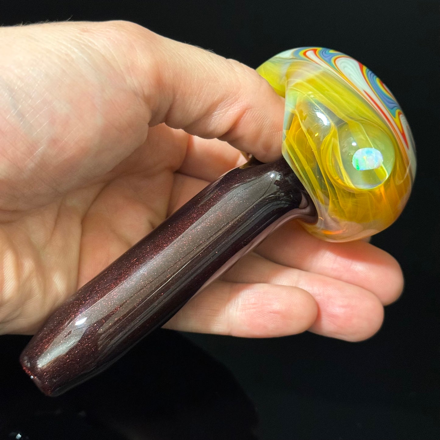 Full Color Sparkle Linework Glass Pipe, Heady Hand Blown with An Opal