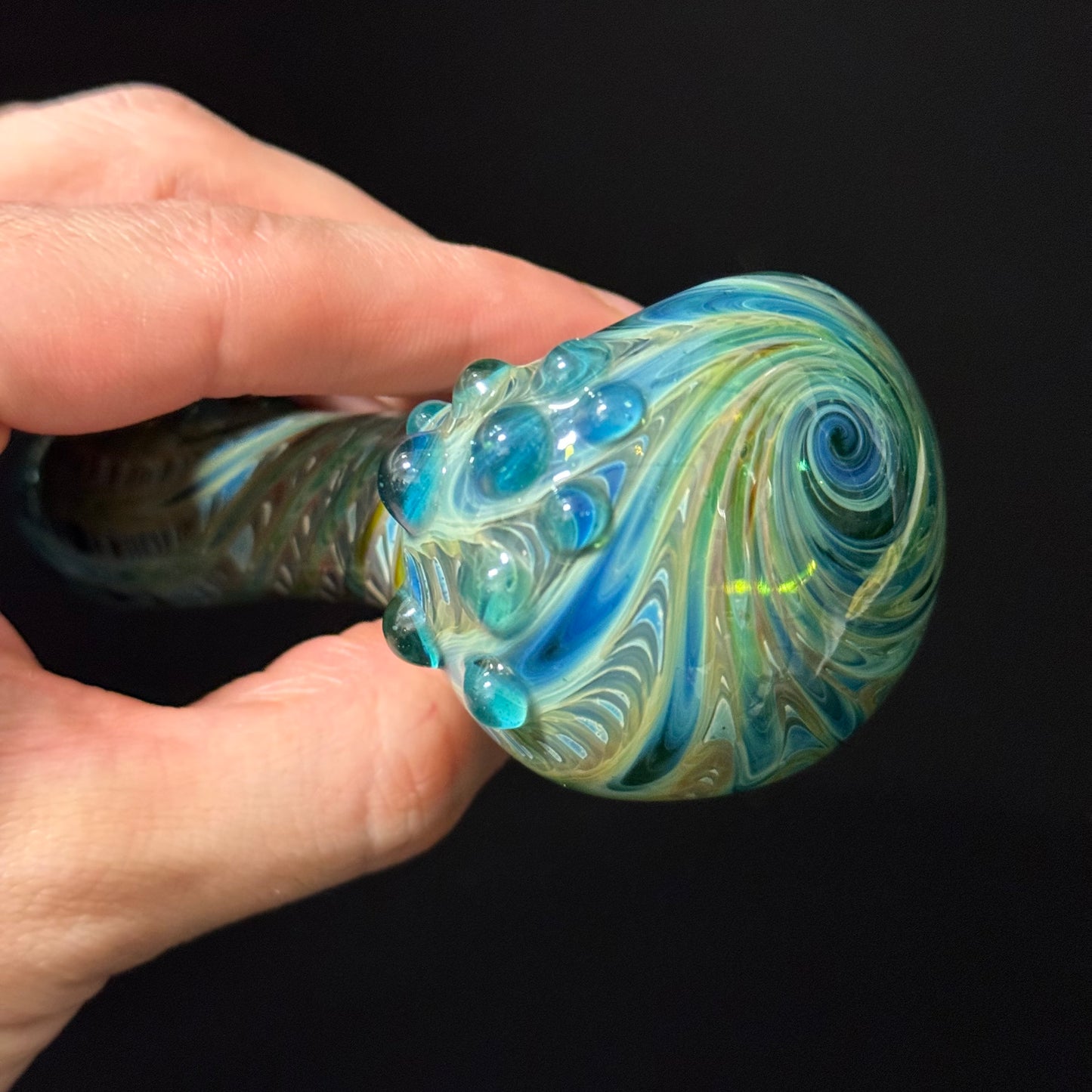 Blue & Green Cobalt Wrapped Color Glass Heady Pipe Hand Blown