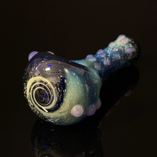 Blue Pink Slyme Space Galaxy Nebula Glass Pipe Silver Fumed Glass Pipe, Heady Hand Blown