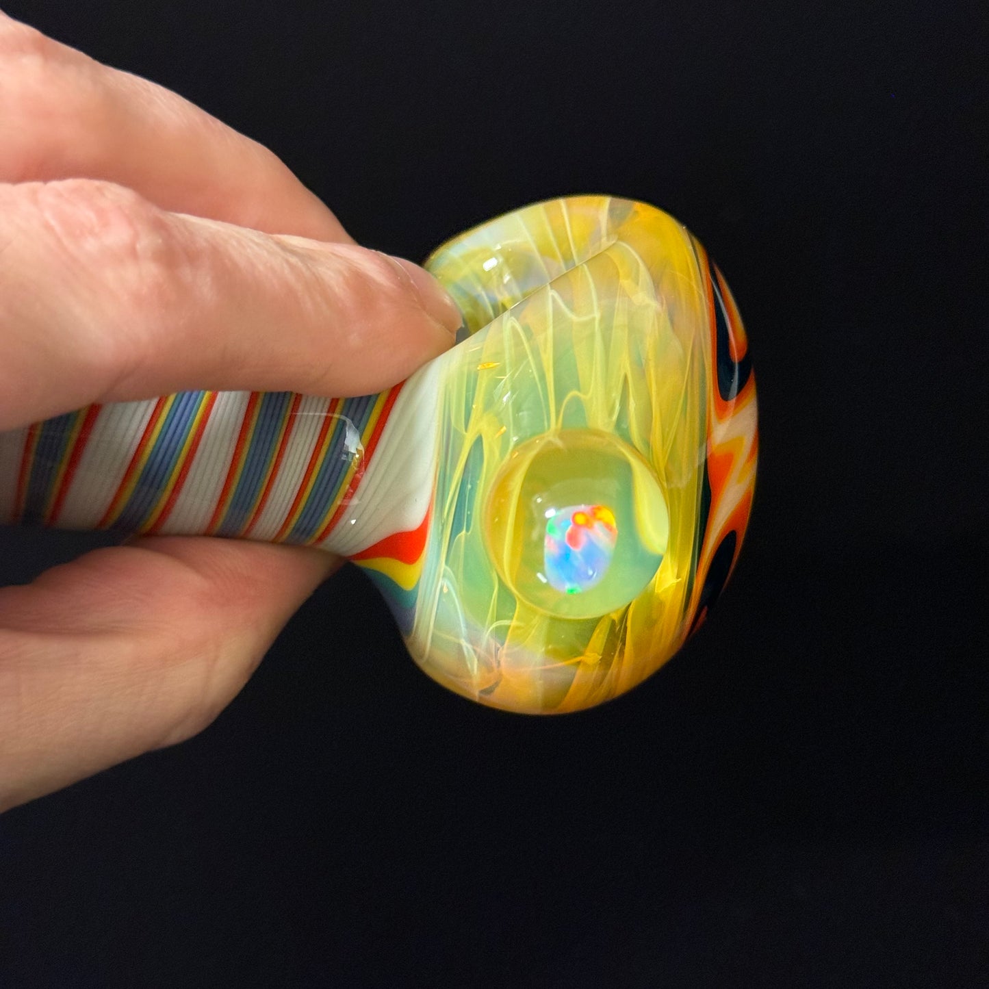 Crushed Opal Switchback Glass Pipe, Heady Hand Blown with An Opal