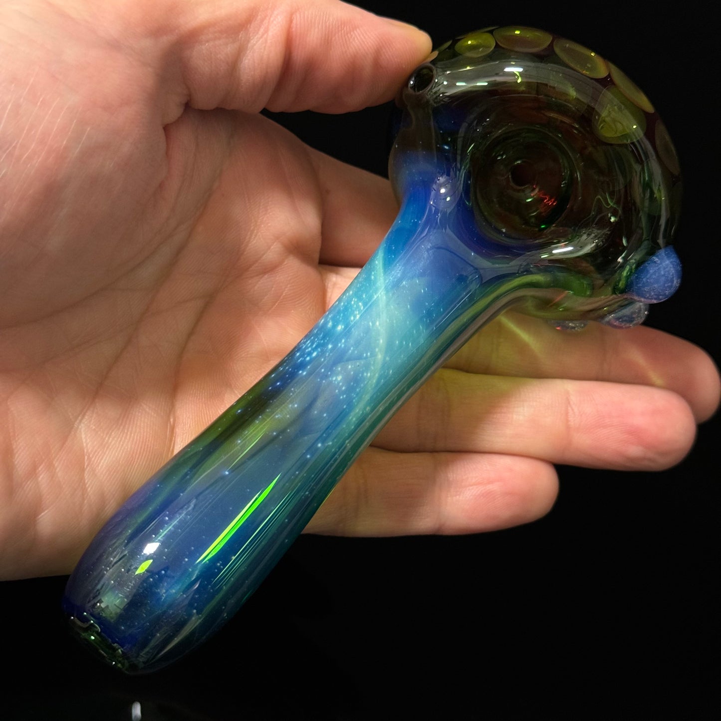 Amber Green Honeycomb Glass Heady Pipe Hand Blown