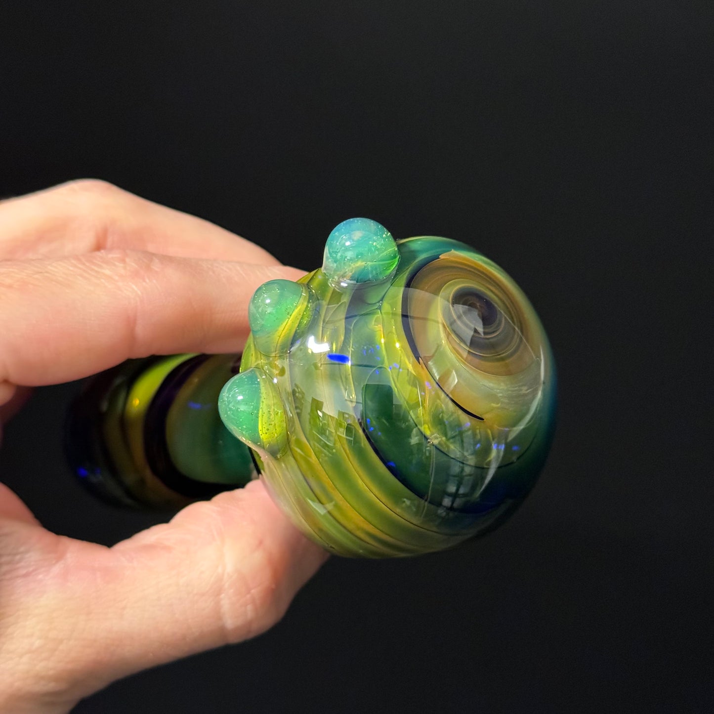 Green Wrapped Glass Pipe with Slyme Heady Pipe Hand Blown