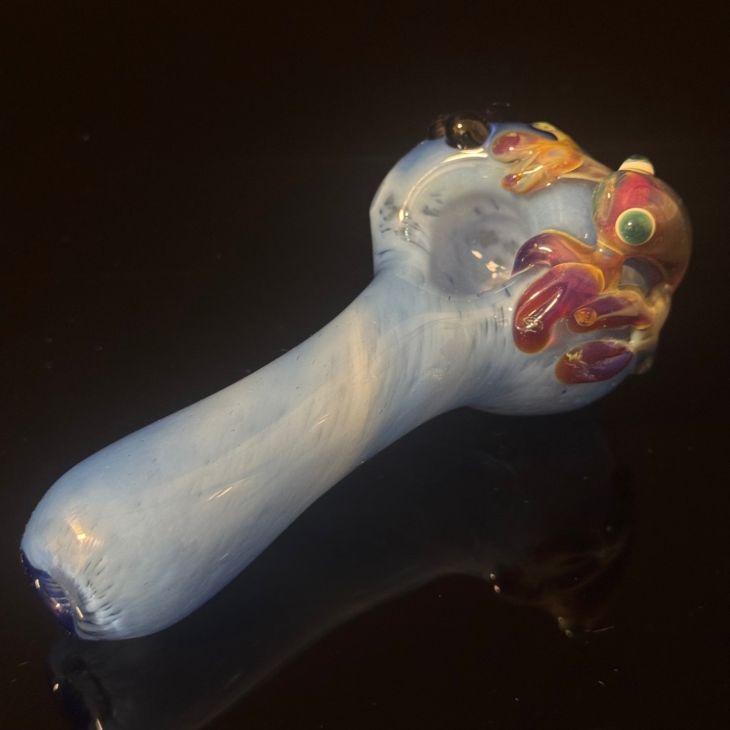 Frog Sculpture on a Multicolor wrapped Glass Pipe, Heady Hand Blown