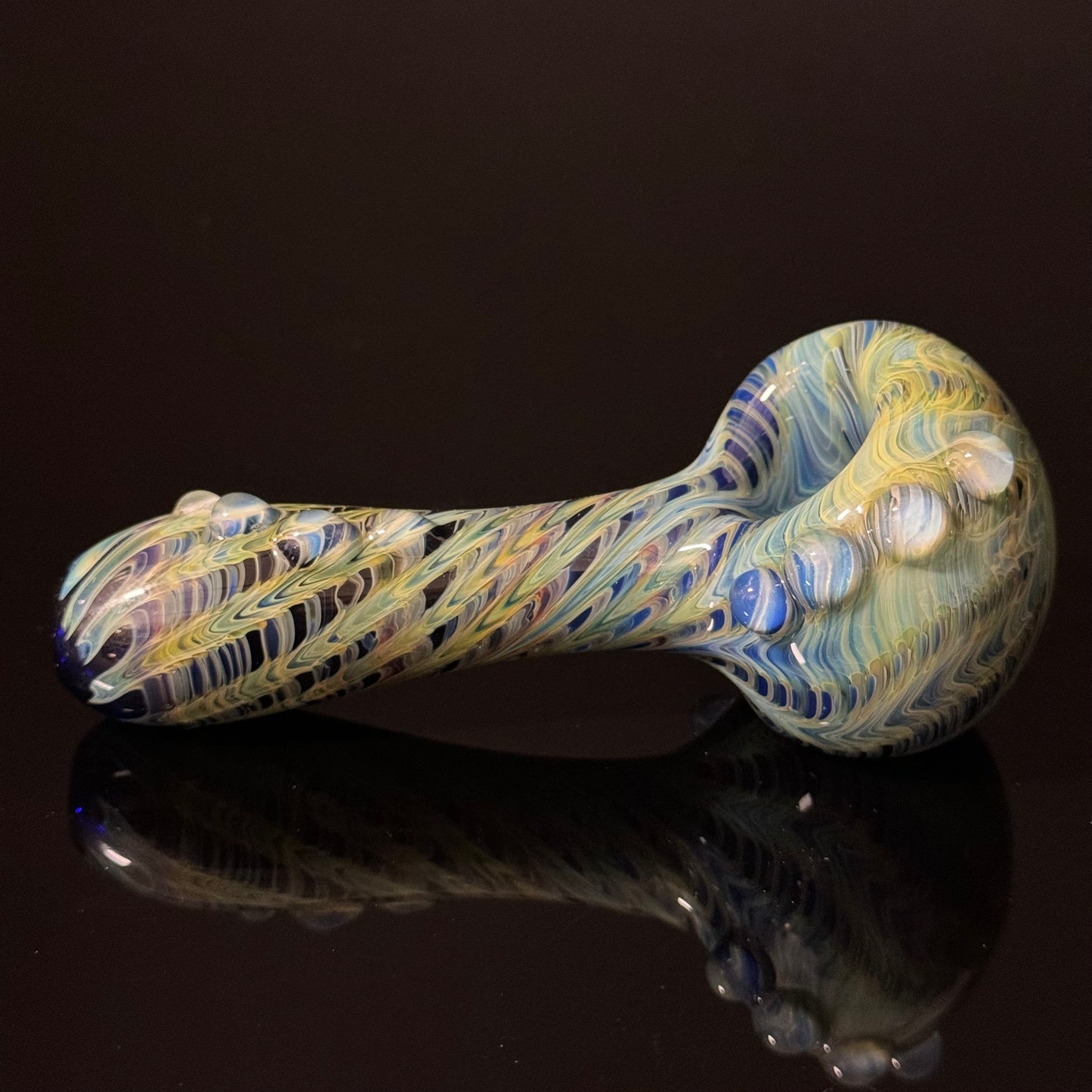 Green & Blue Wrap & Rake Color Glass Heady Pipe Hand Blown