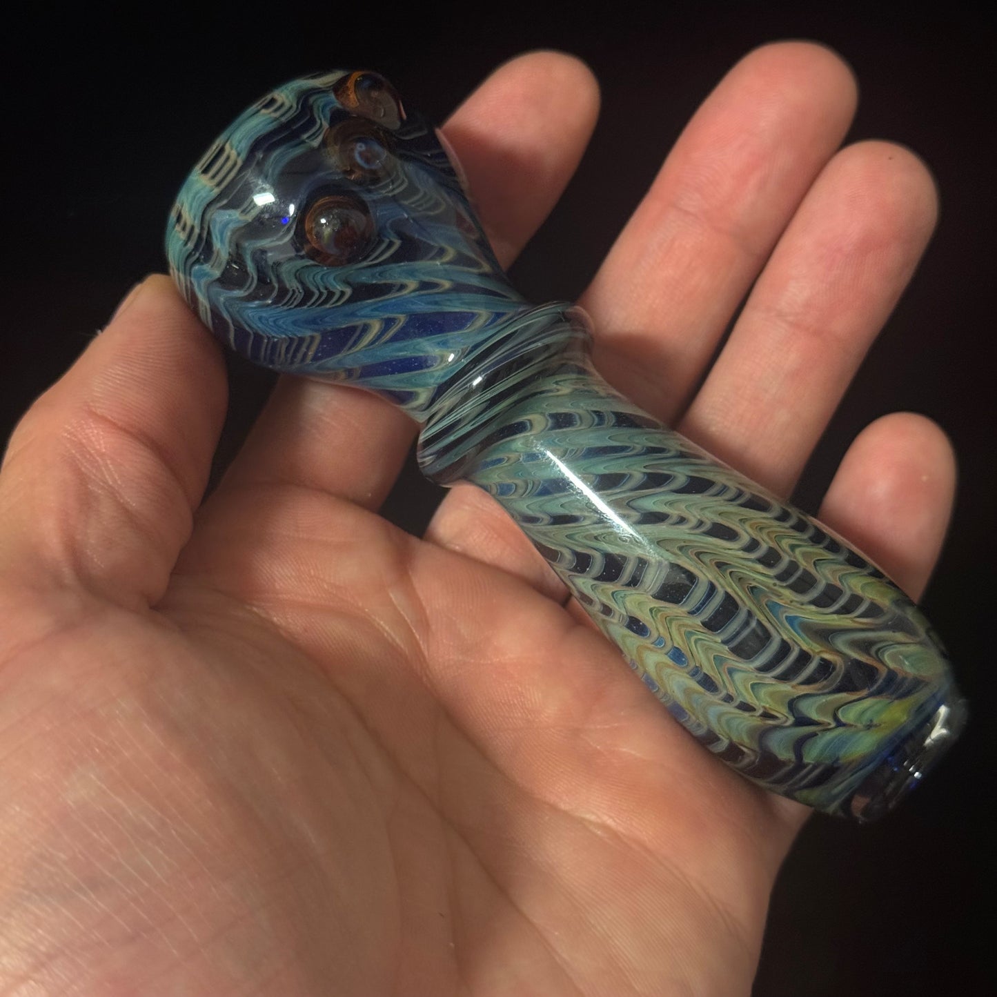 Heavy Cobalt Blue Silver Fumed Glass Heady Chillim Pipe Hand Blown