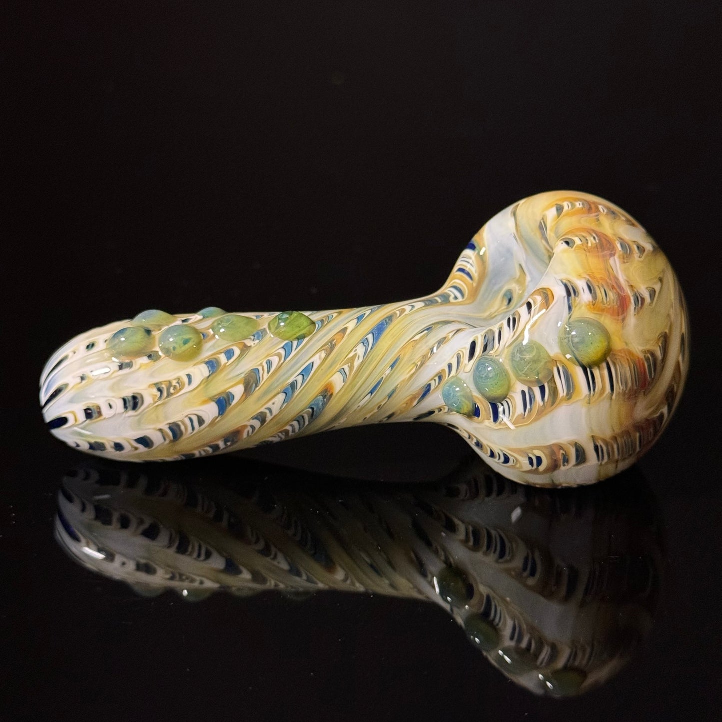 White & Green Cobalt Wrapped Color Glass Heady Pipe Hand Blown