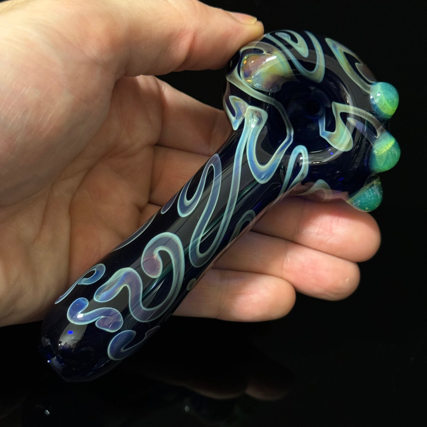 Blue Cobalt Wrapped Color Glass Heady Pipe Hand Blown