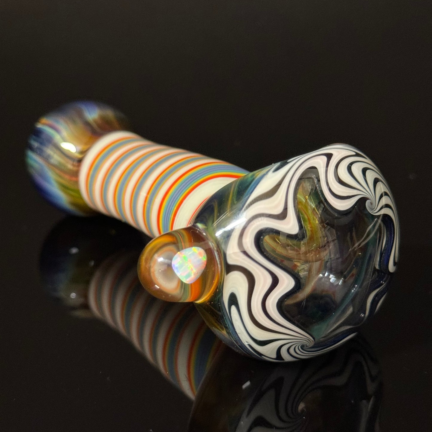 Full Linework Glass Pipe, Heady Hand Blown with An Opal