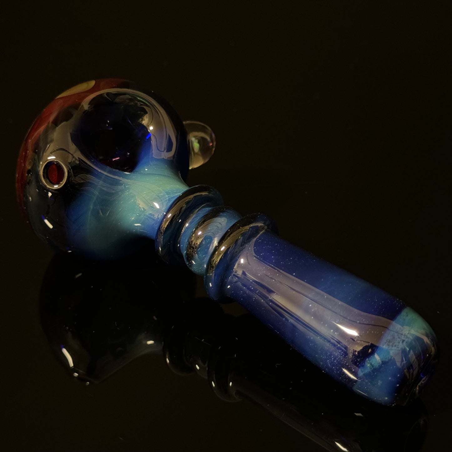 Blue Amber Honeycomb with a Gilson Opal on the side Glass Pipe