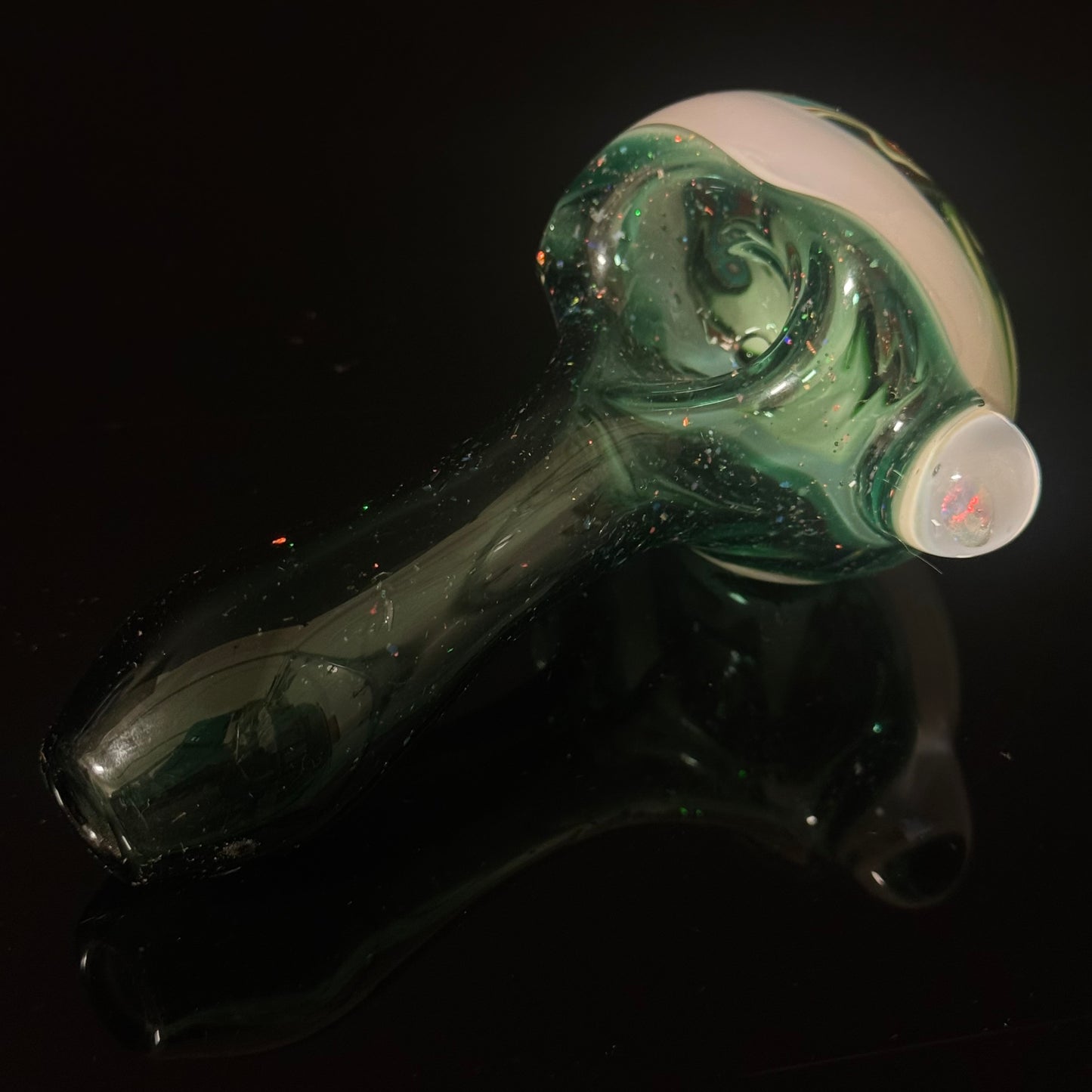 Full Crushed Opal Switchback Glass Pipe, Heady Hand Blown with An Opal