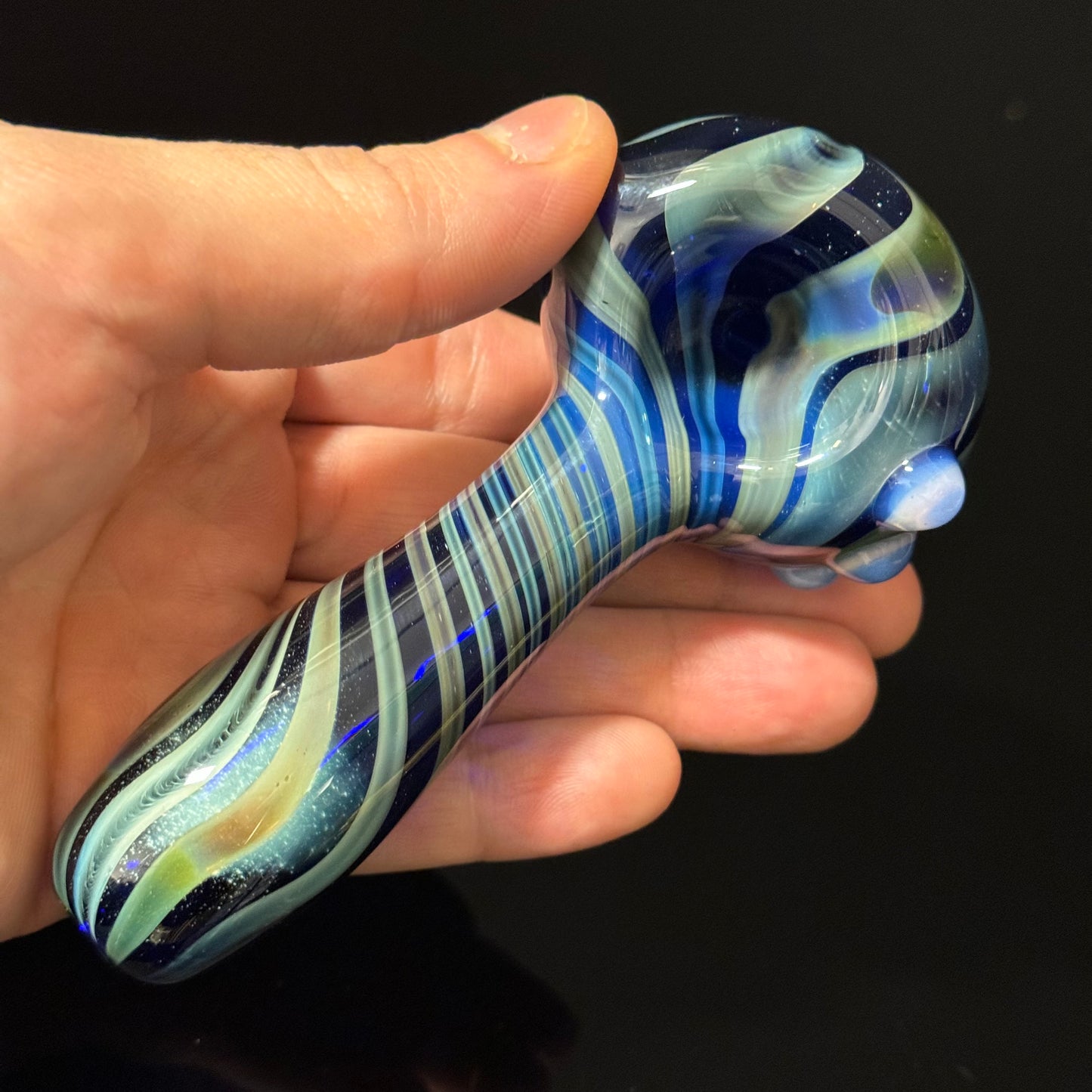 Blue Cobalt Wrapped Color Glass Heady Pipe Hand Blown