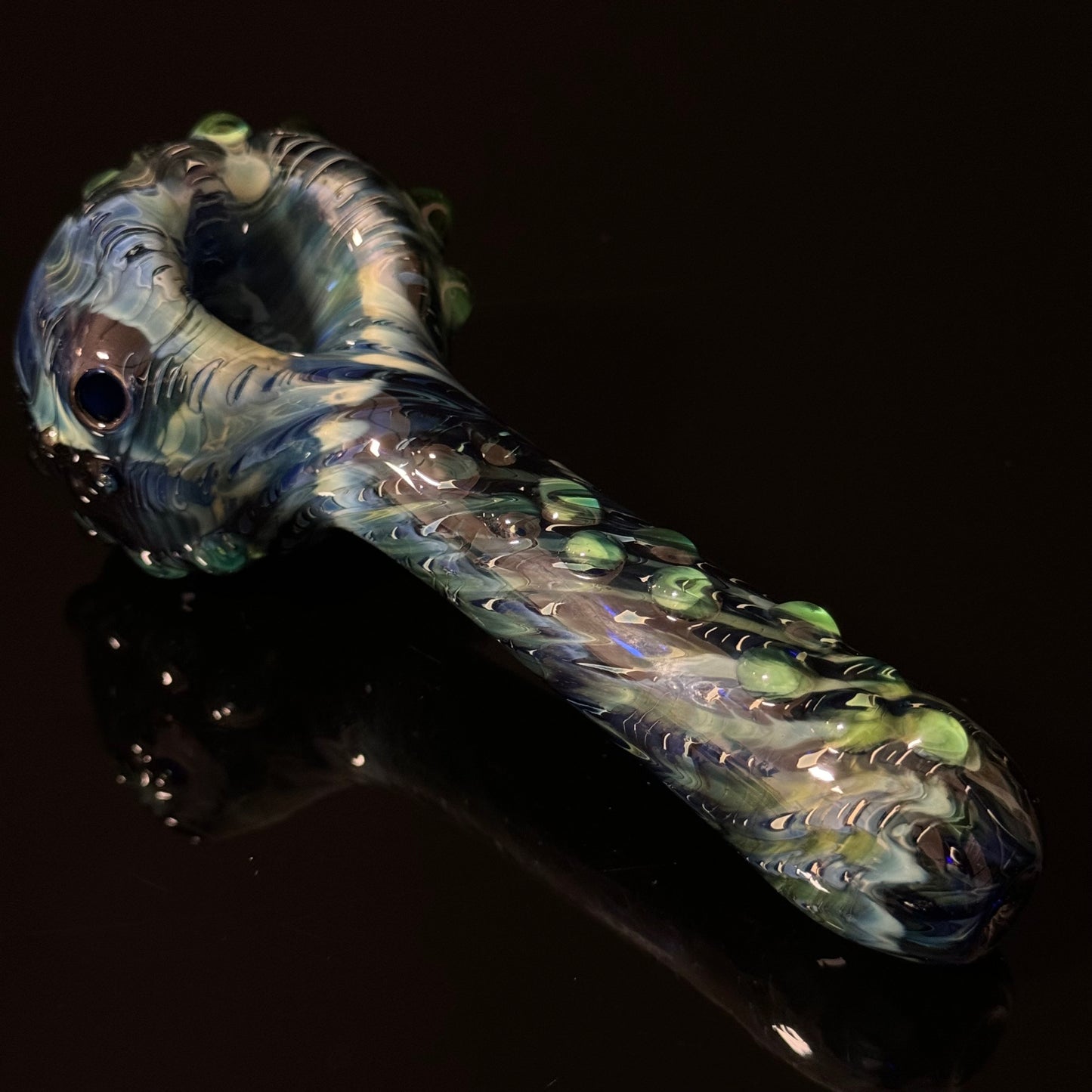 Blue & Slyme Green Cobalt Wrapped Color Glass Heady Pipe Hand Blown