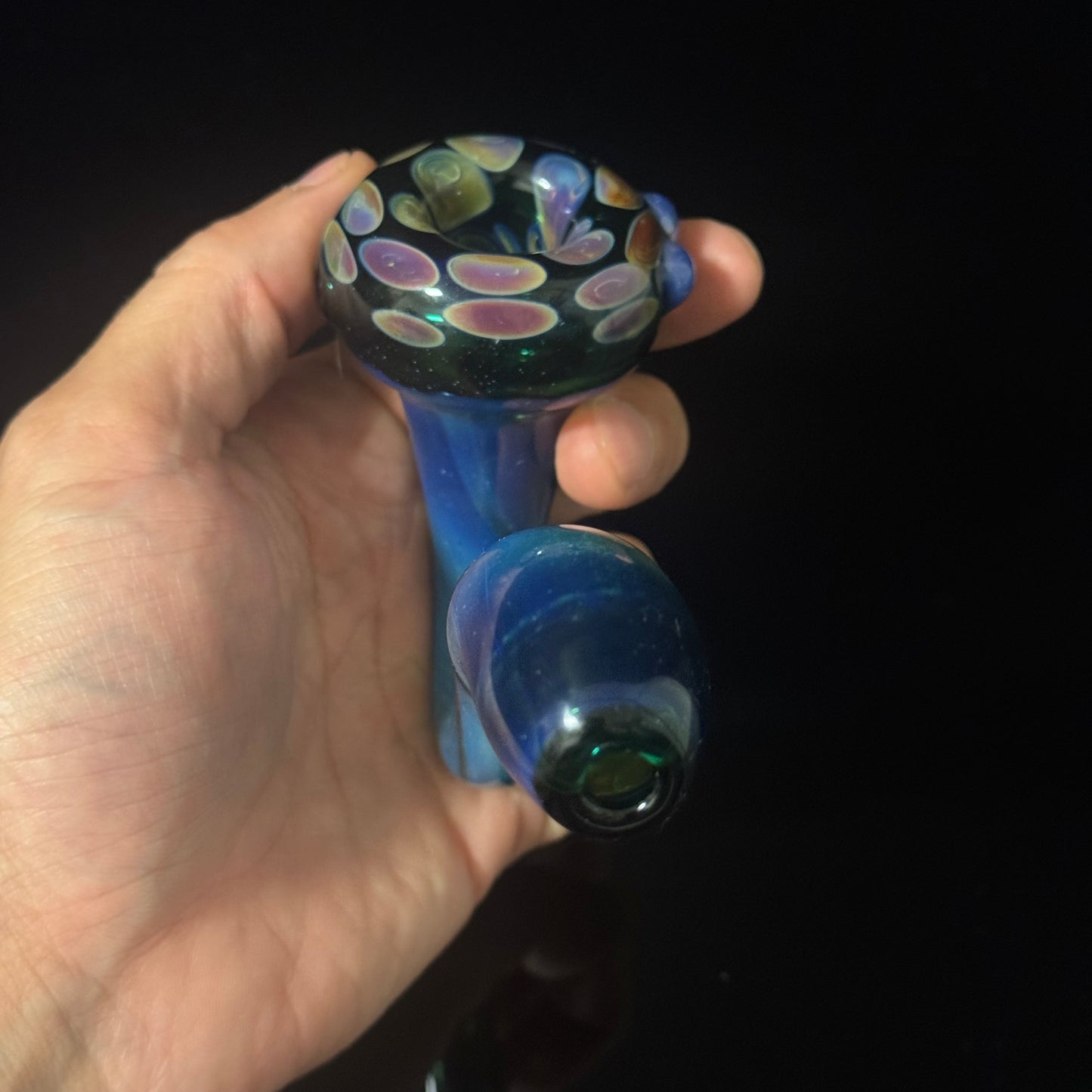 Galaxy Space Silver Fumed Green & Blue Glass Sherlock Pipe, Heady Hand Blown