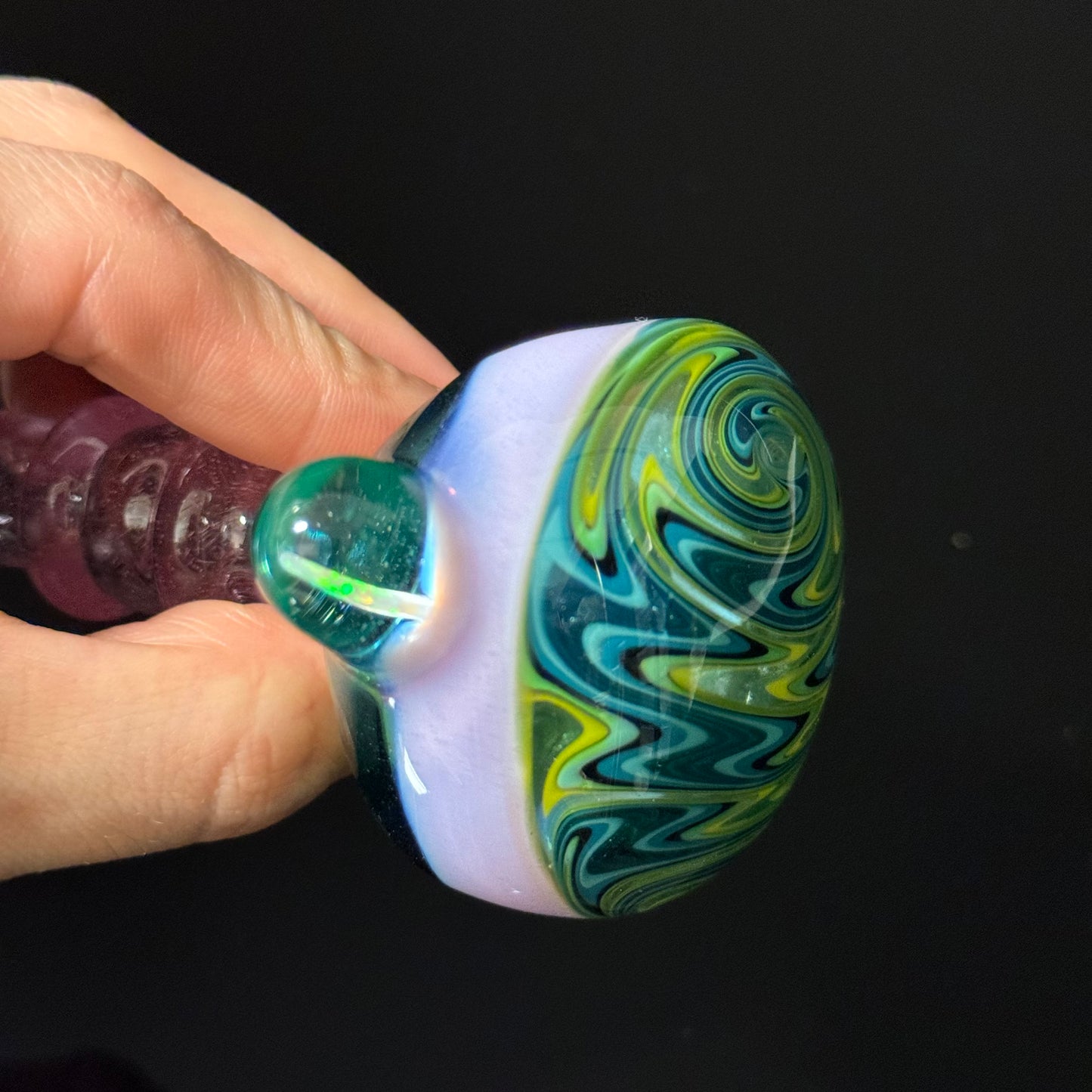 Small Full Color Linework Glass Pipe, Heady Hand Blown with An Opal