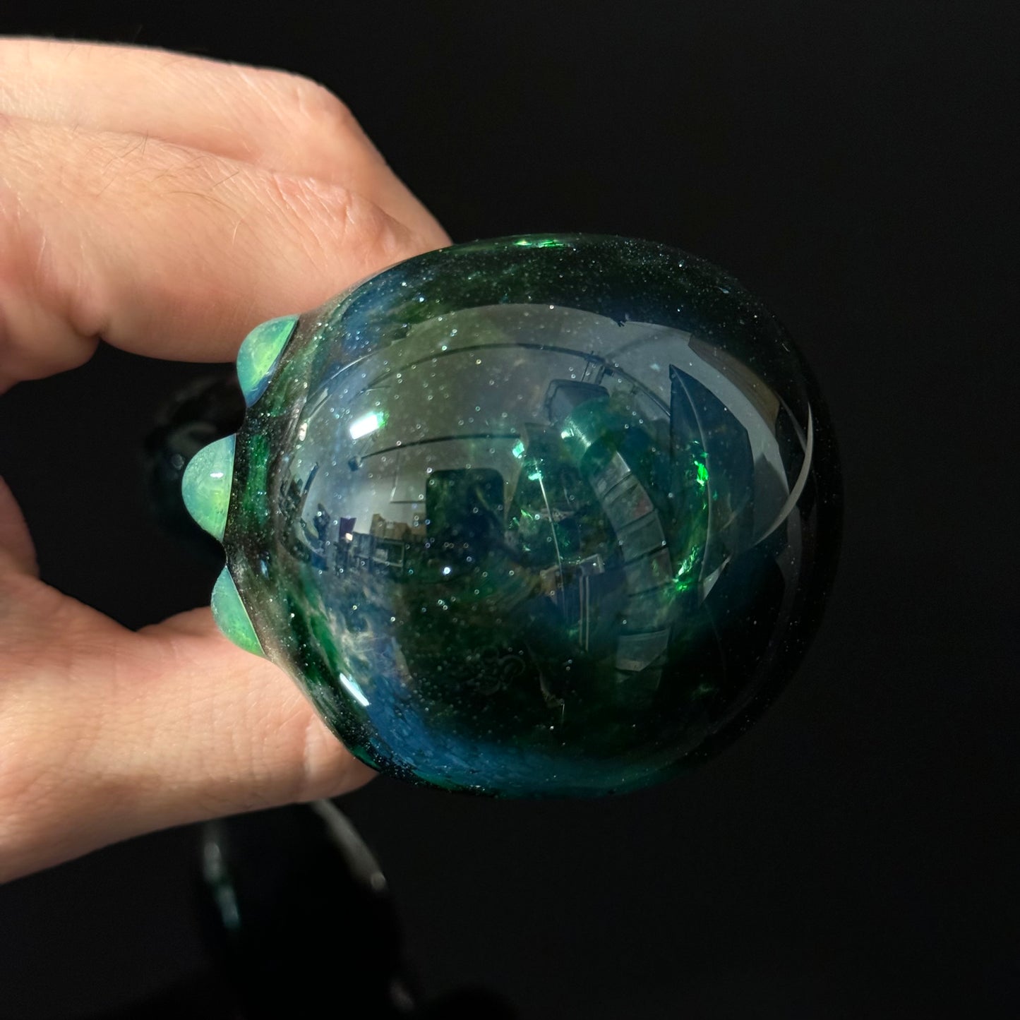 Inside out Sparkle Black & Green Glass Pipe Heady Pipe Hand Blown Extra Thick