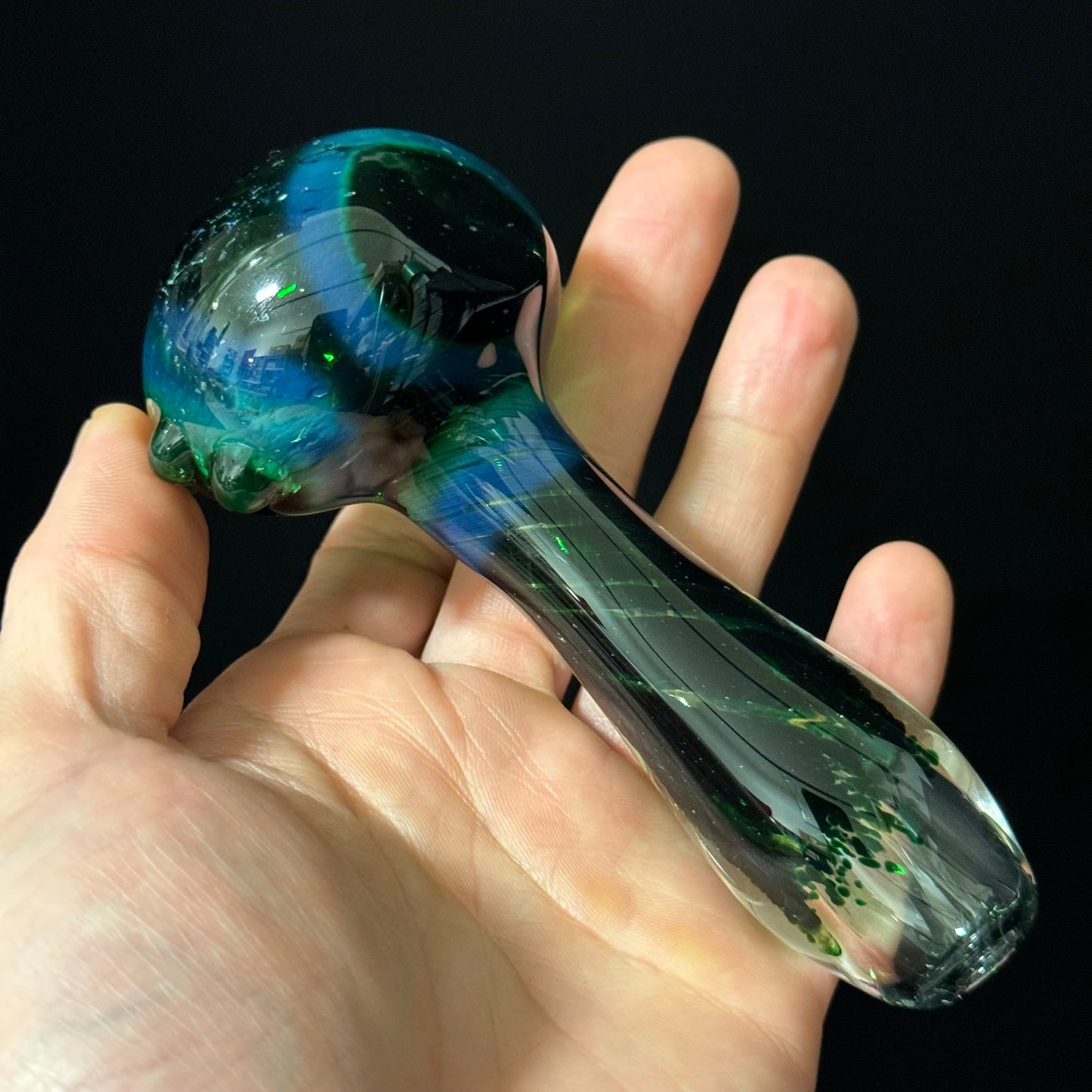 Inside out Black & Green Glass Pipe Heady Pipe Hand Blown Extra Thick