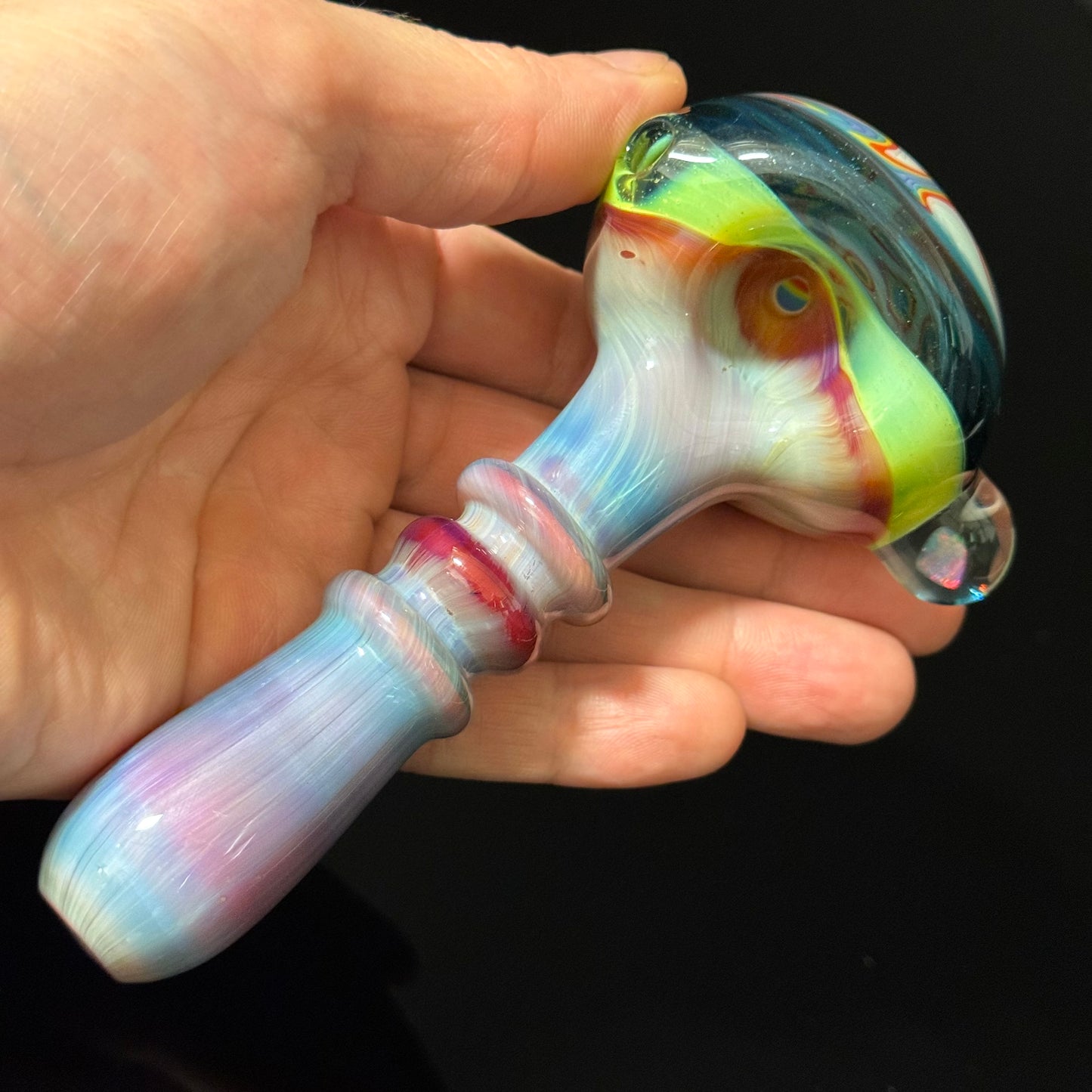 Full Color Linework Glass Pipe, Heady Hand Blown with An Opal