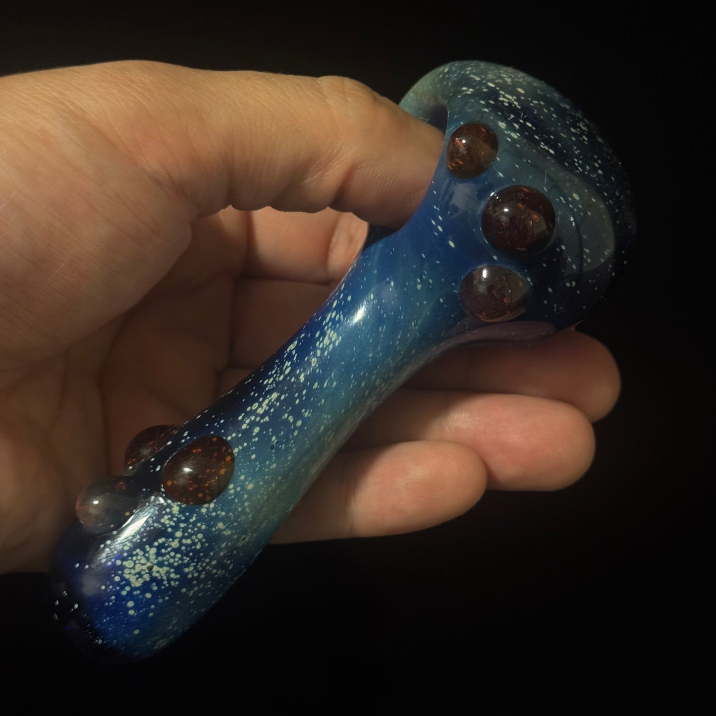 Blue with Slyme Space Galaxy Nebula Glass Pipe Silver Fumed Glass Pipe, Heady Hand Blown