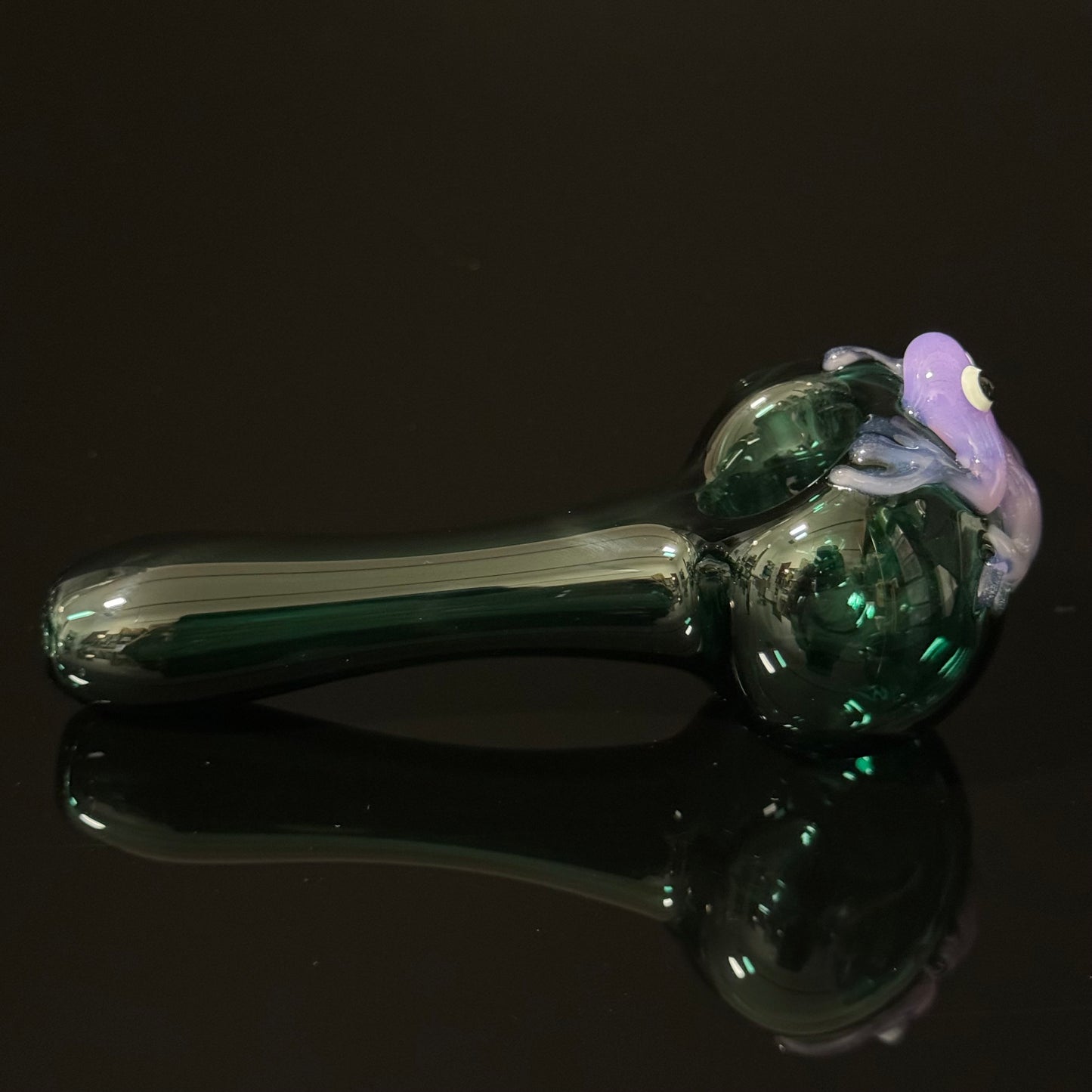 Frog Sculpture on Solid Green Glass Pipe, Heady Hand Blown