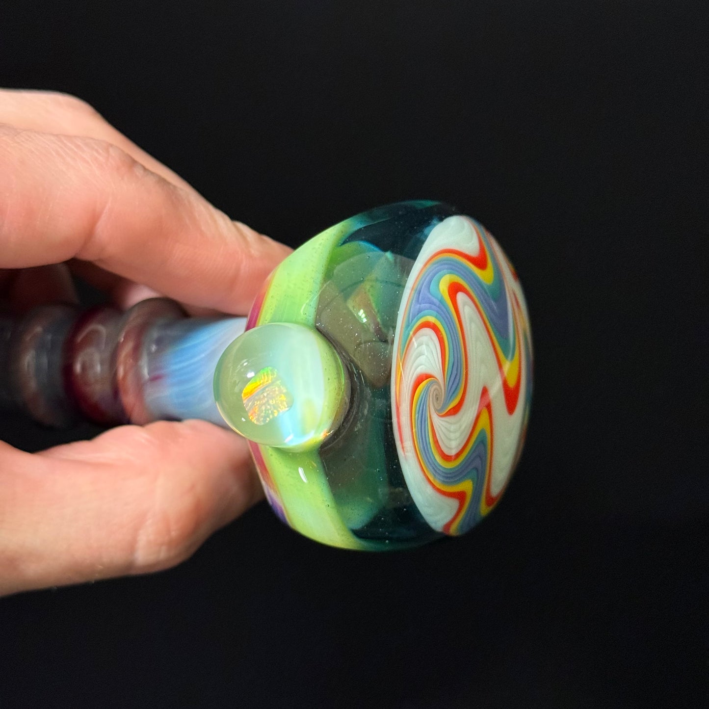 Full Color Linework Glass Pipe, Heady Hand Blown with An Opal