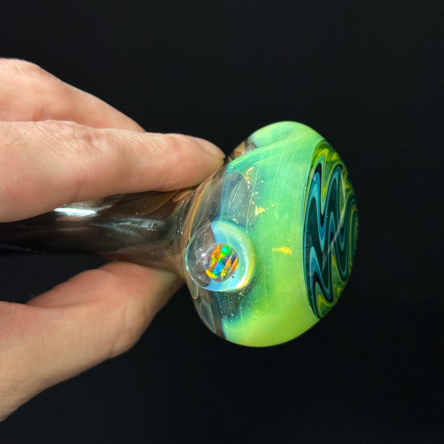 Slyme Color Linework Glass Pipe, Heady Hand Blown with An Opal