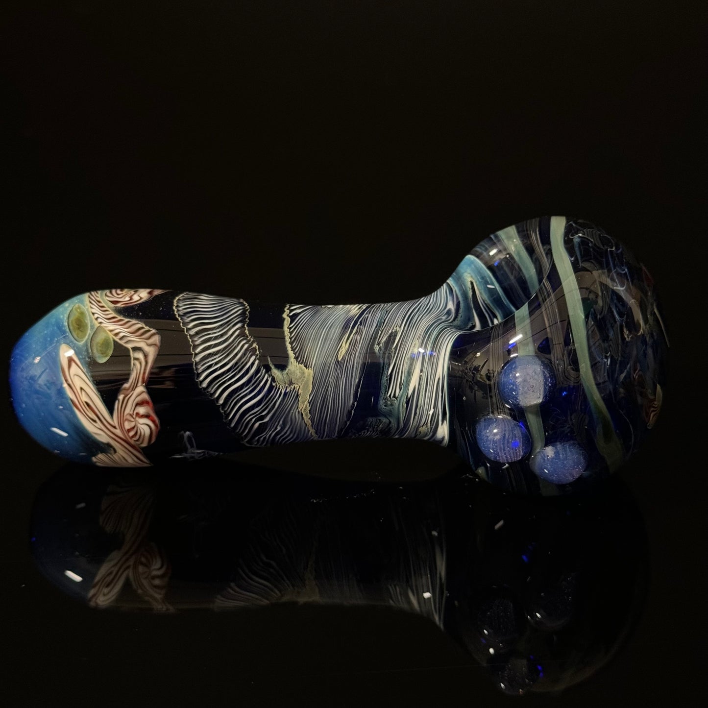 Cobalt Blue Latticino Linework Wrapped Color Glass Heady Pipe Hand Blown