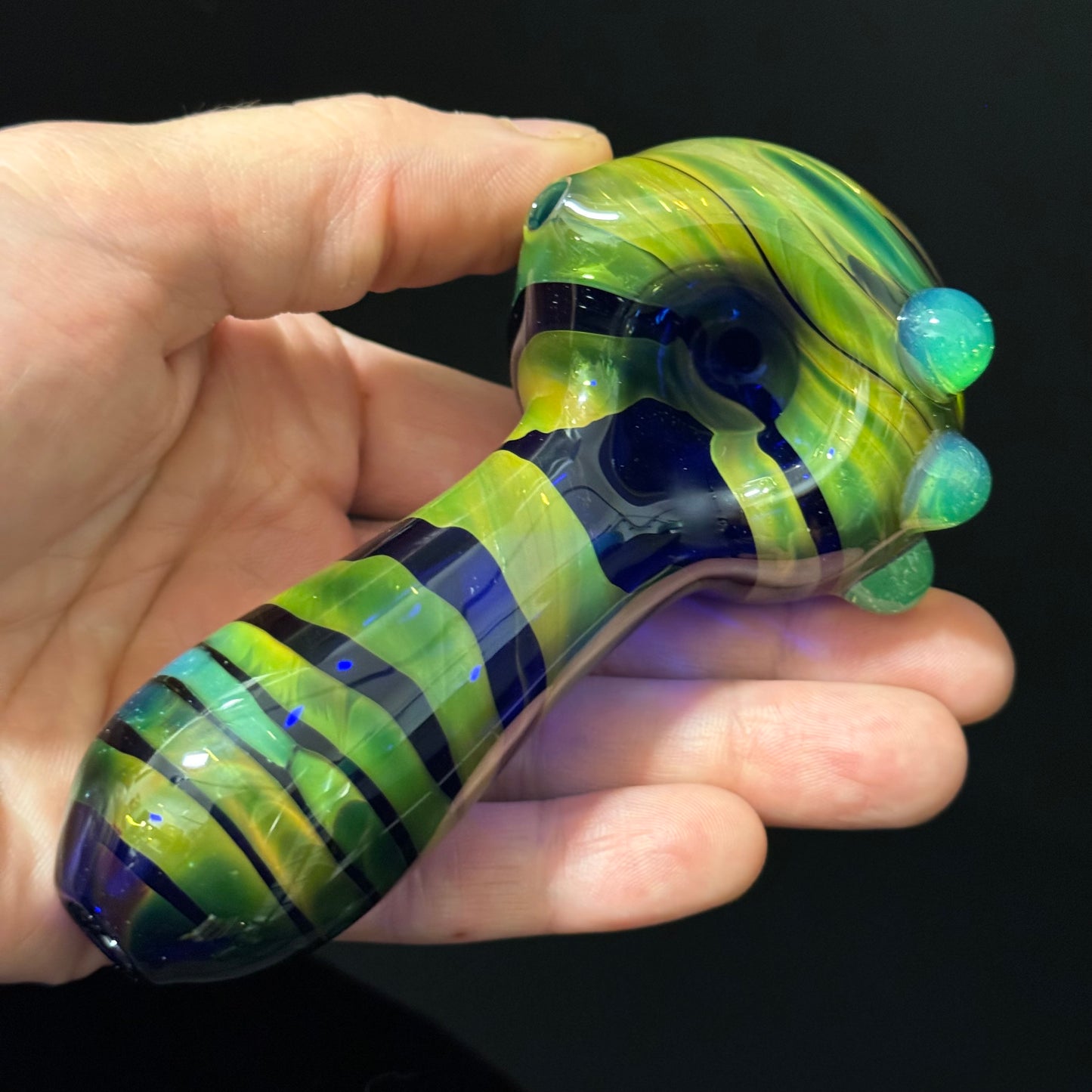 Green Wrapped Glass Pipe with Slyme Heady Pipe Hand Blown