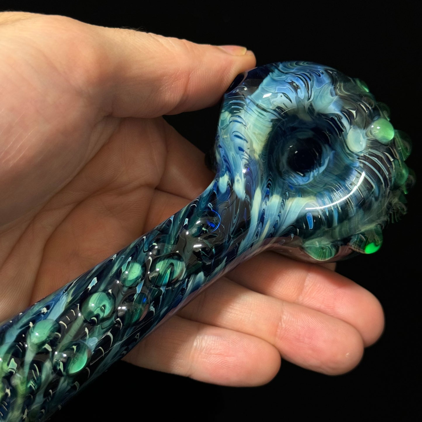 Blue & Slyme Green Cobalt Wrapped Color Glass Heady Pipe Hand Blown