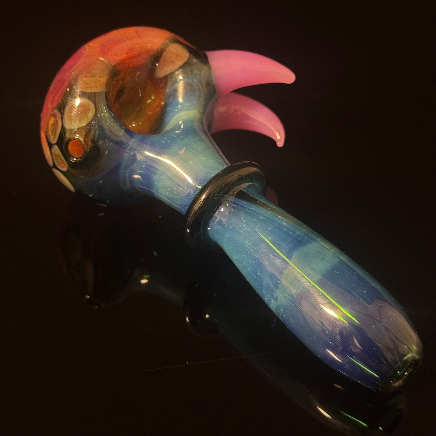 Heavy Inside Cobalt Silver Fumed Glass Heady Pipe With Pink Horns Hand Blown