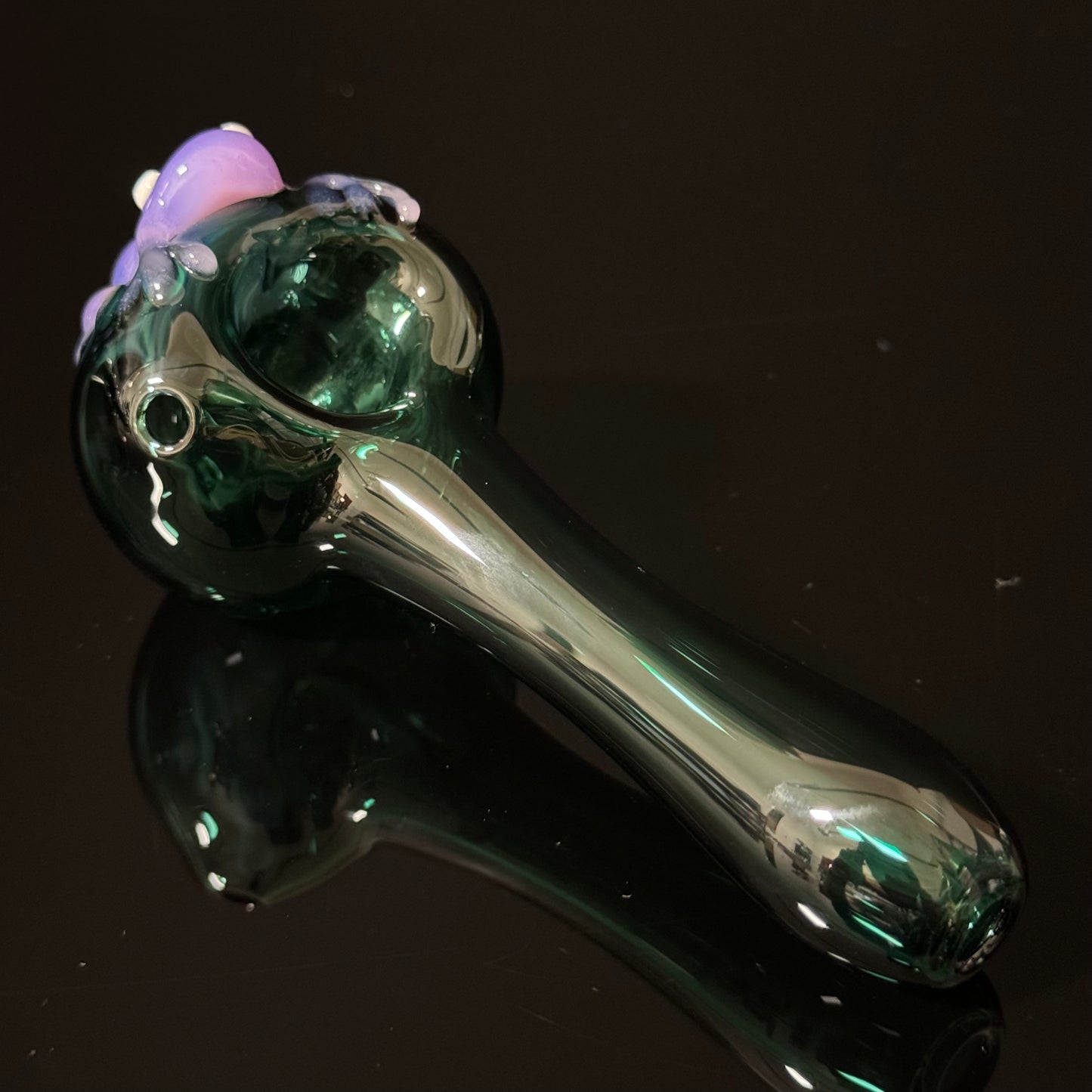 Frog Sculpture on Solid Green Glass Pipe, Heady Hand Blown