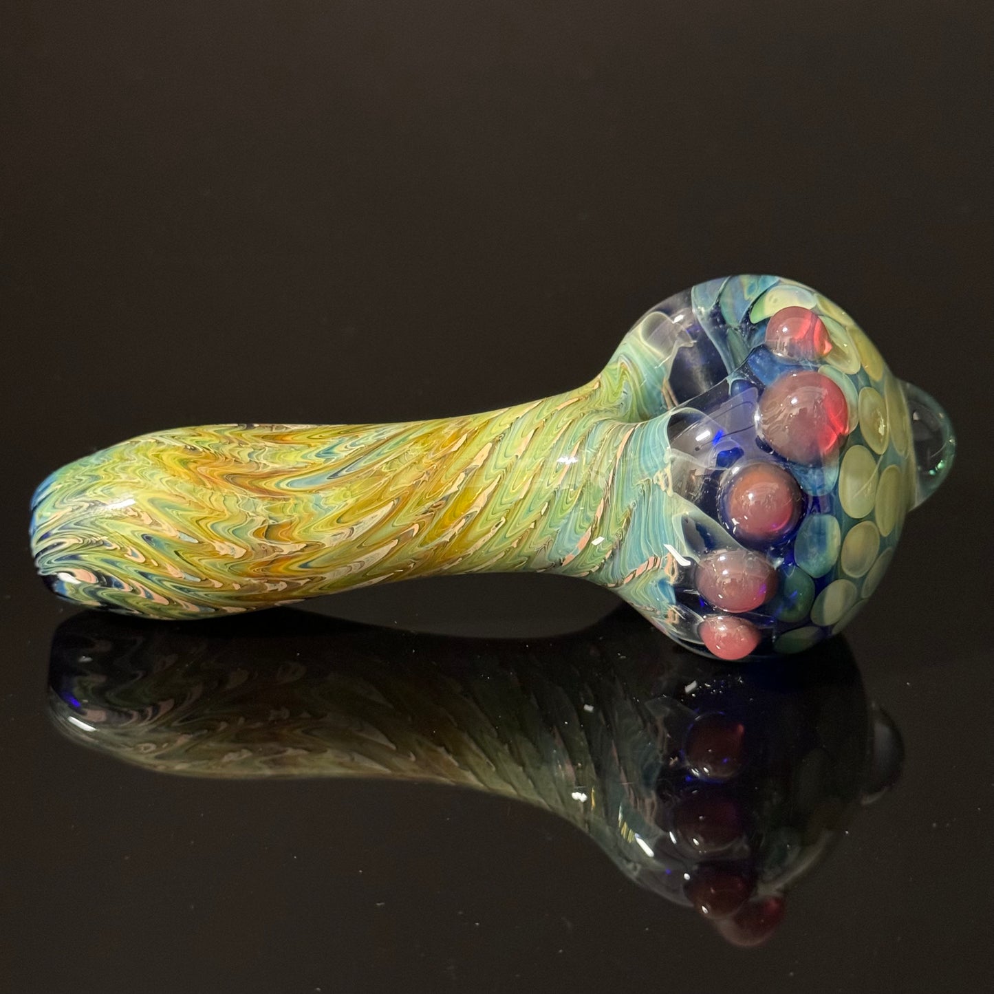 Green Wrapped Honeycomb Glass Heady Pipe Hand Blown