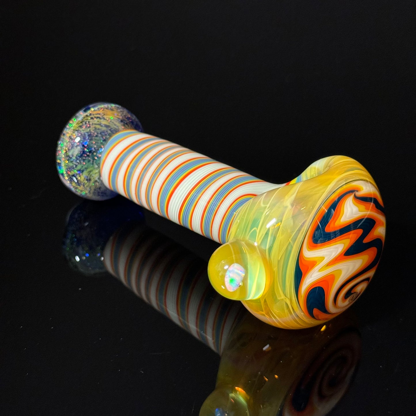 Crushed Opal Switchback Glass Pipe, Heady Hand Blown with An Opal