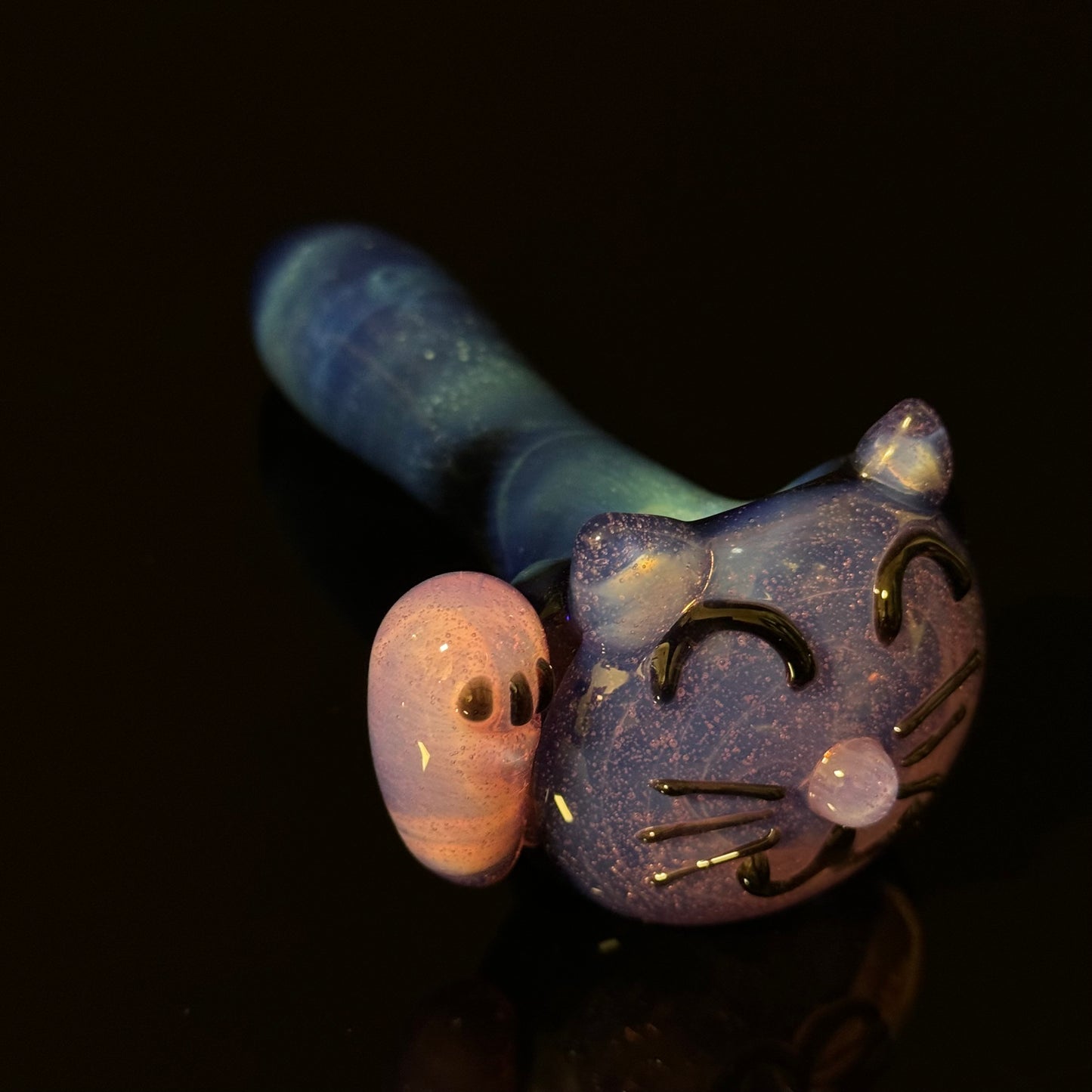 Cat Face Pink Slyme Glass Pipe Heady Pipe Hand Blown Cat Pipe