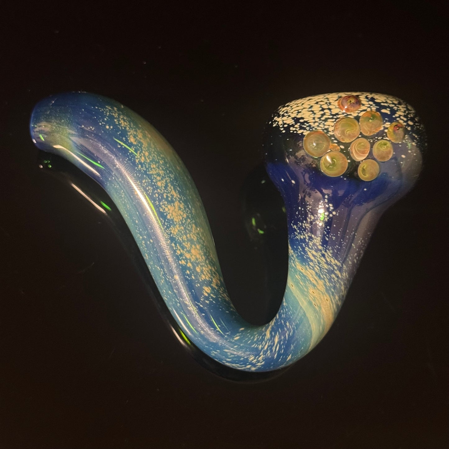 Galaxy Space Silver Fumed Green Blue Glass Sherlock Pipe, Heady Hand Blown