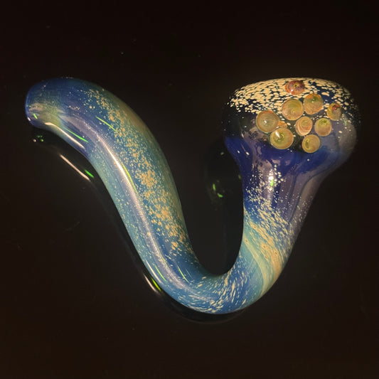 Galaxy Space Silver Fumed Green Blue Glass Sherlock Pipe, Heady Hand Blown