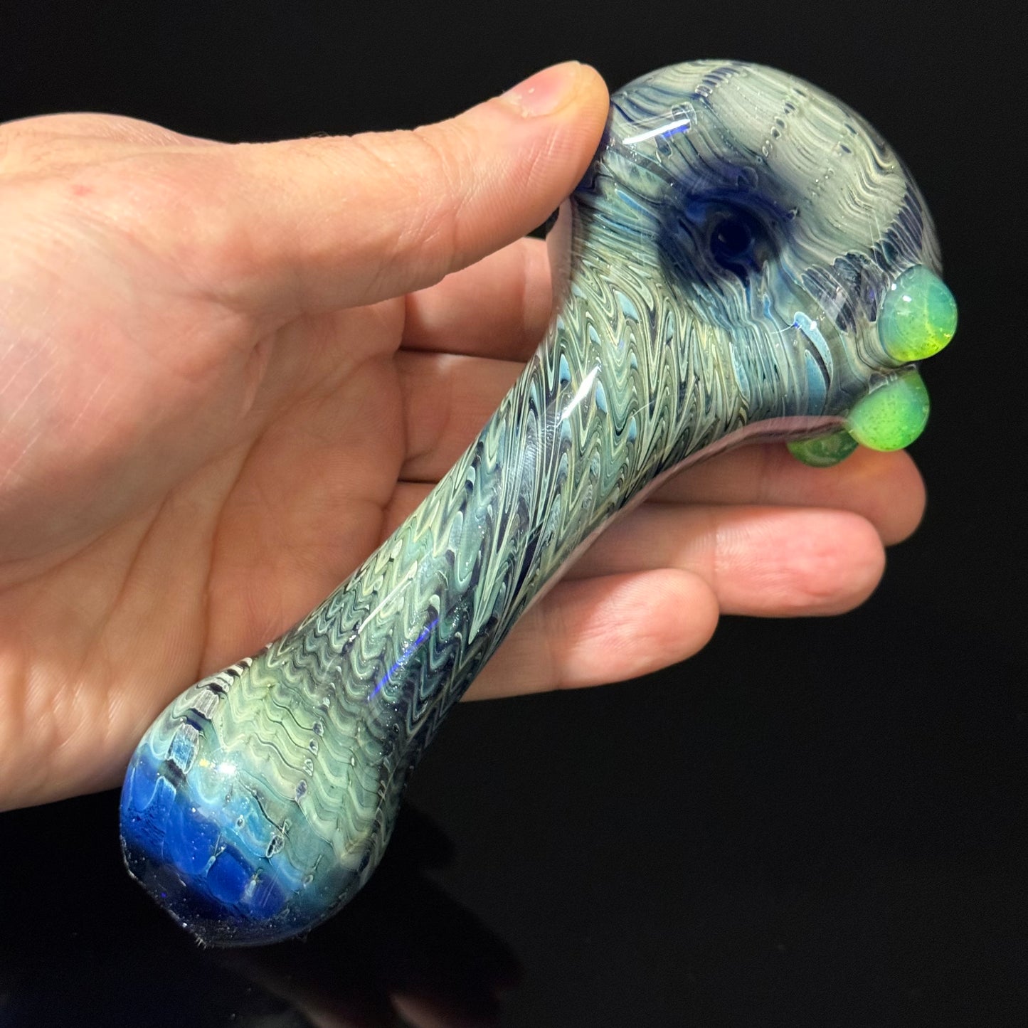 Blue Cobalt Wrapped Color with Slyme Marbles Glass Heady Pipe Hand Blown