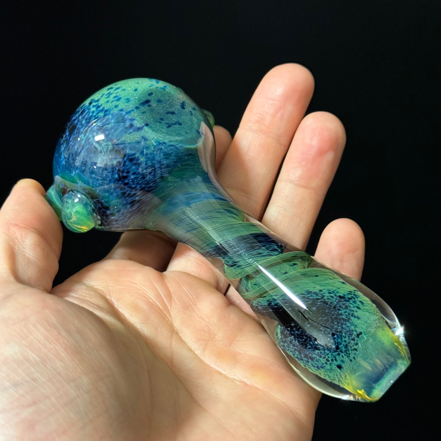 Green & Black Inside Out Glass Pipe Heady Pipe Hand Blown Extra Thick