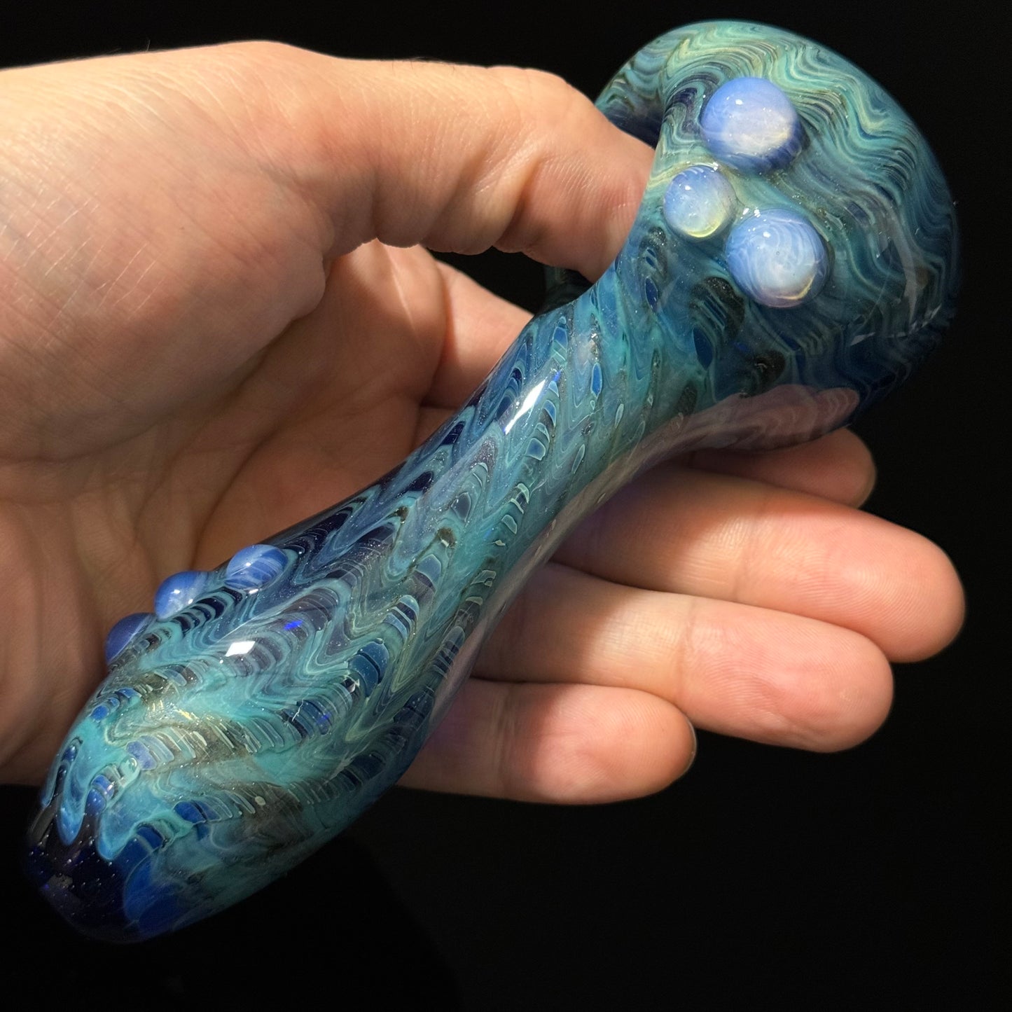 Blue Cobalt Wrapped Color Glass Heady Pipe Hand Blown