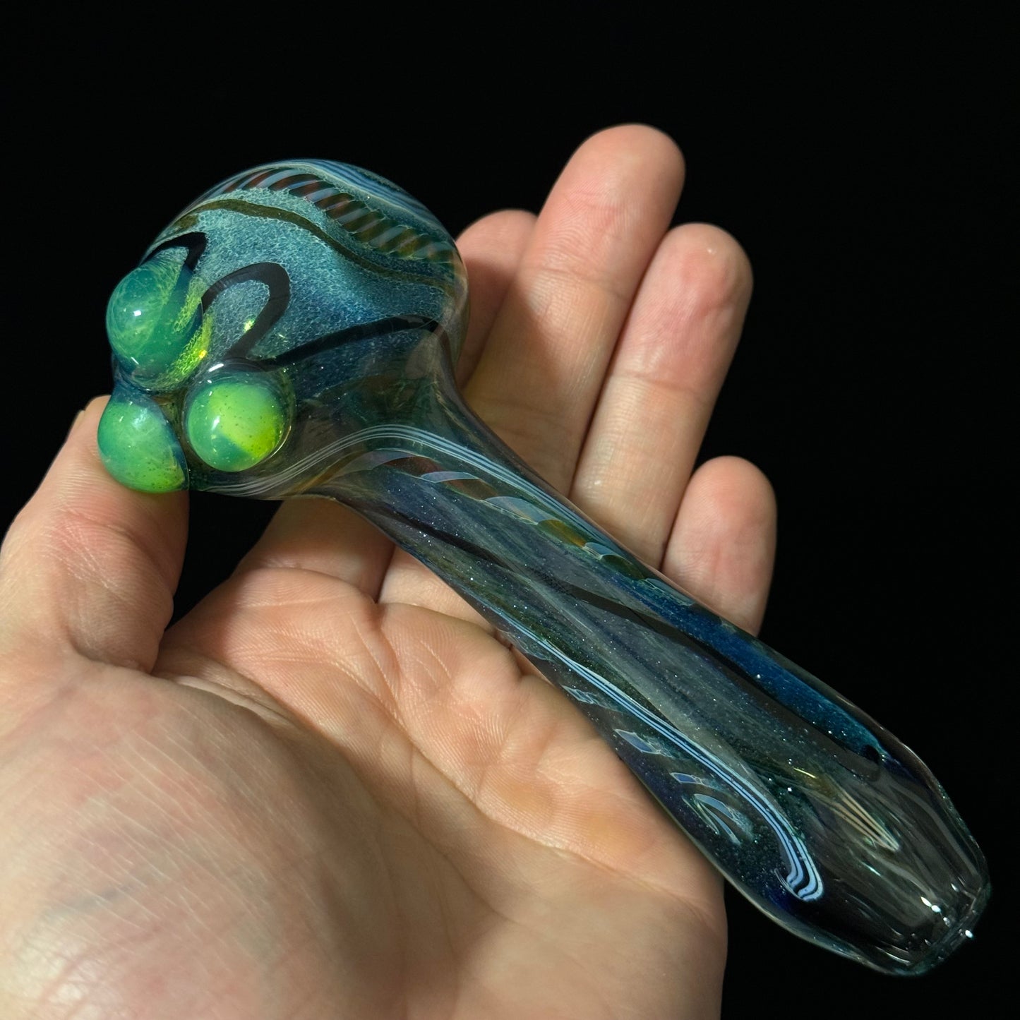 Heavy Inside out Sparkle Blue Glass Pipe with Linework throughout the Heady Pipe