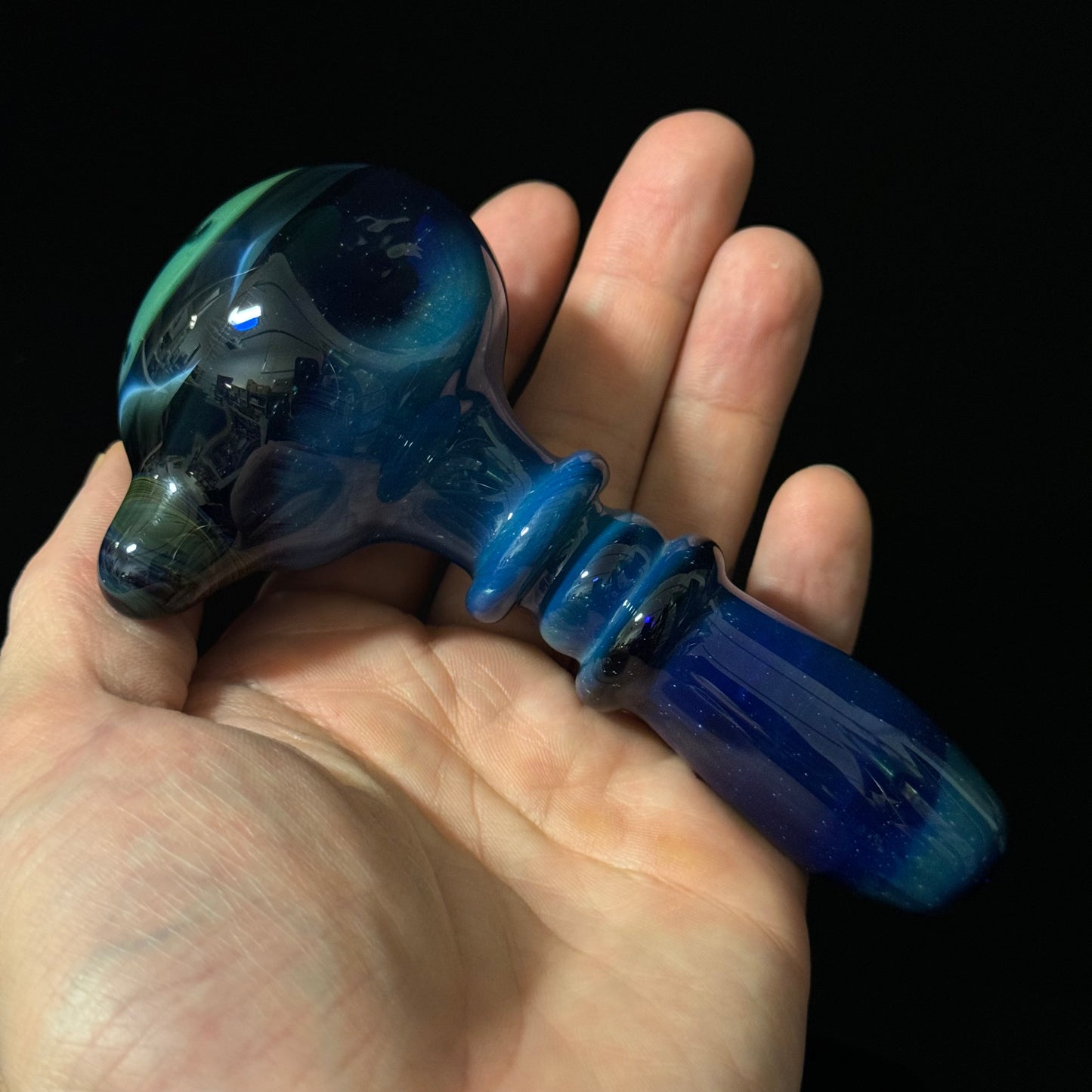 Blue & Green Sparkle Cobalt Wrapped Color Glass Heady Pipe Hand Blown