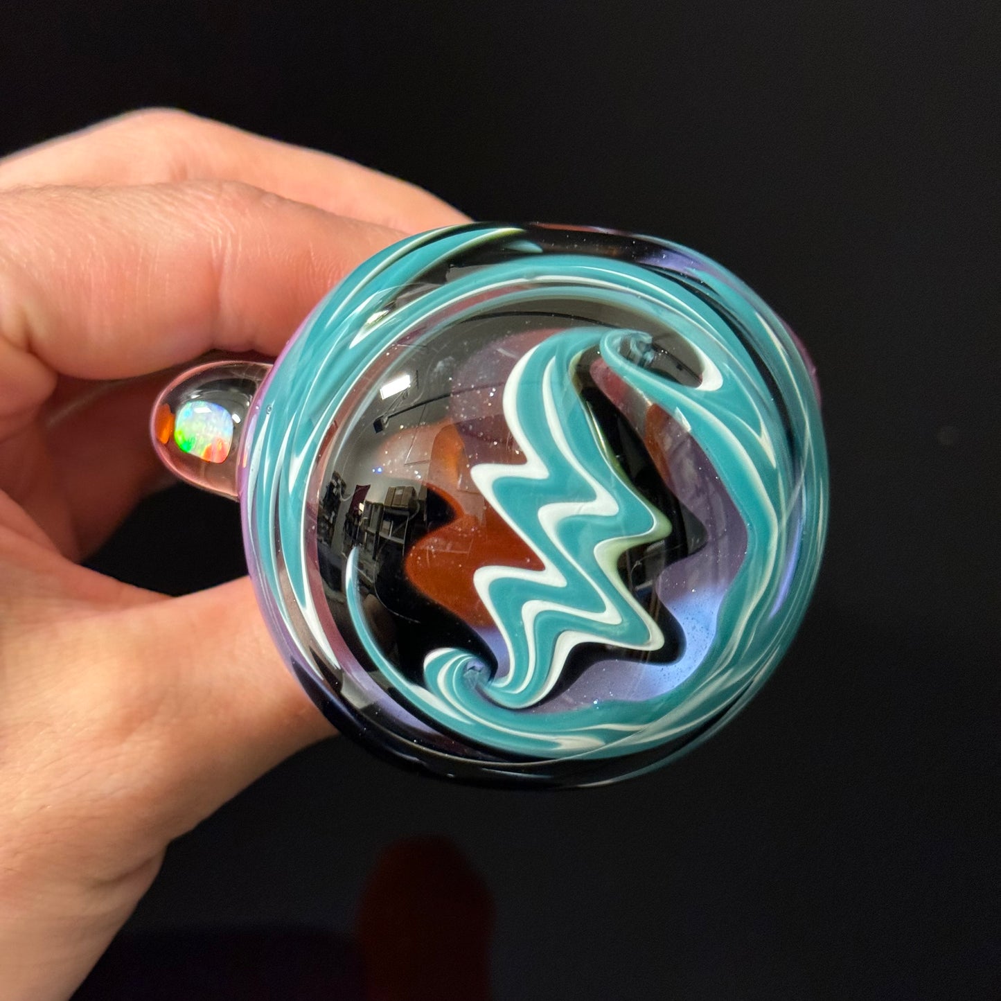 Full Color Linework Glass Pipe, Heady Hand Blown with An Opal