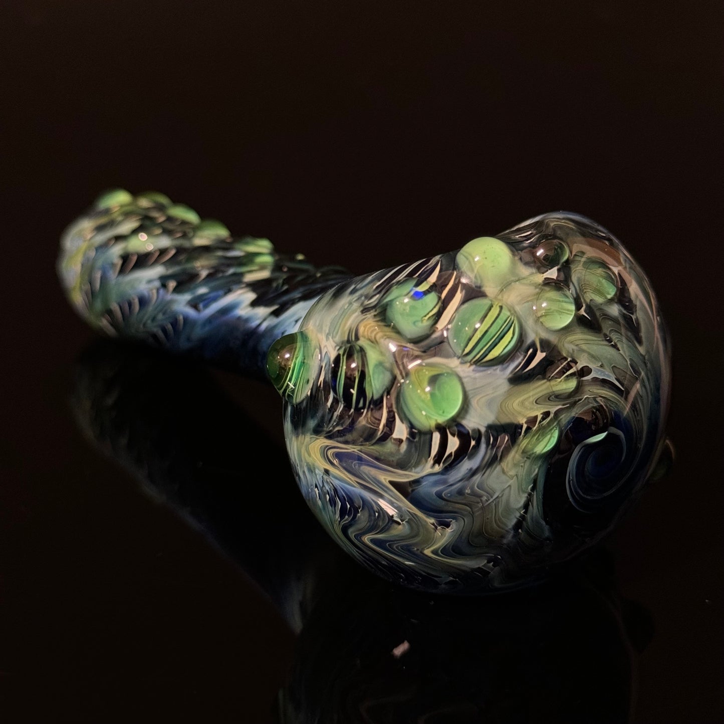 Blue & Slyme Green Cobalt Wrapped Color Glass Heady Pipe Hand Blown