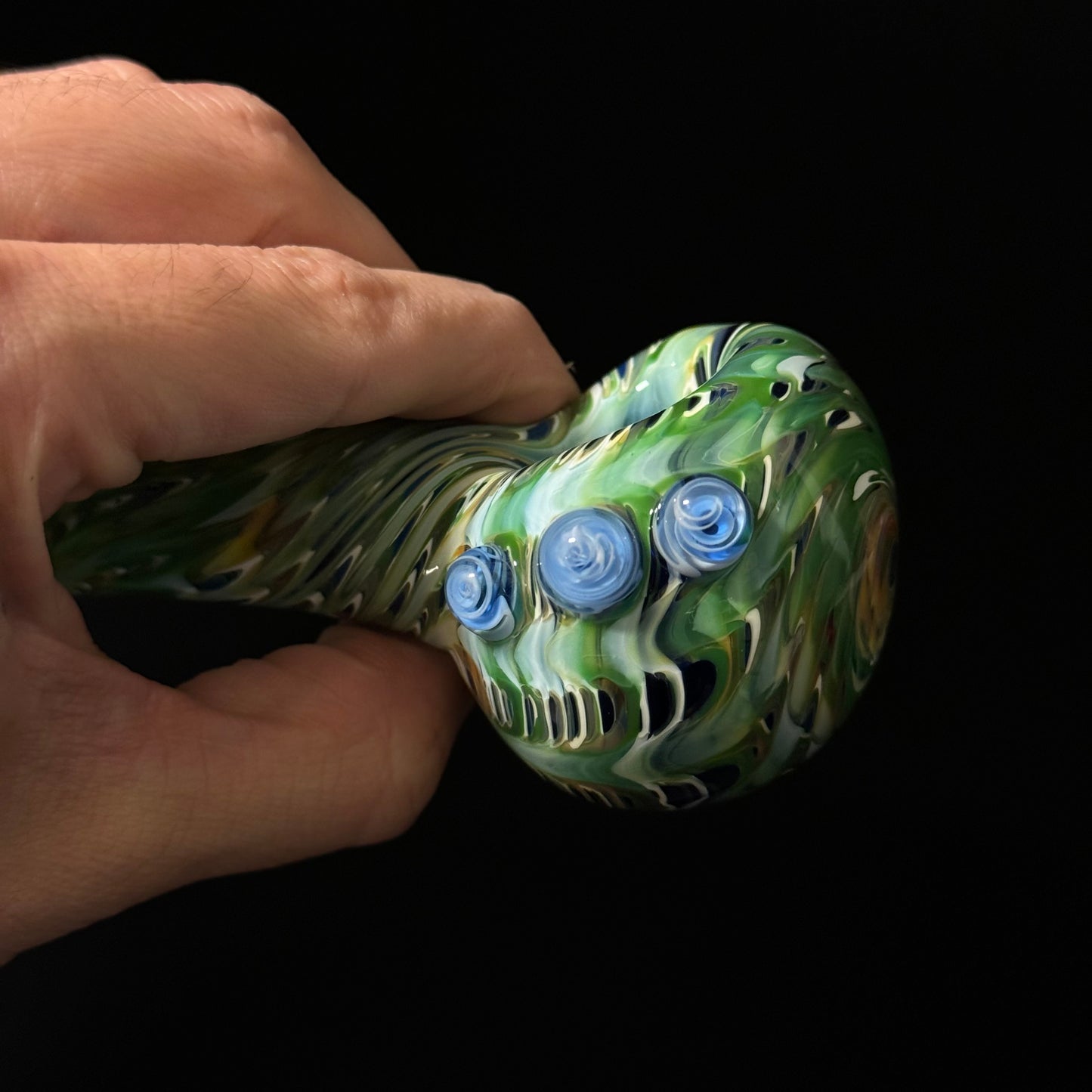 Blue & Green Cobalt Wrapped Color Glass Heady Pipe Hand Blown