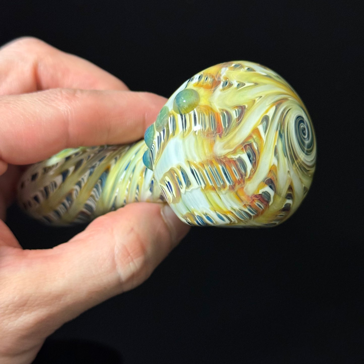 White & Green Cobalt Wrapped Color Glass Heady Pipe Hand Blown