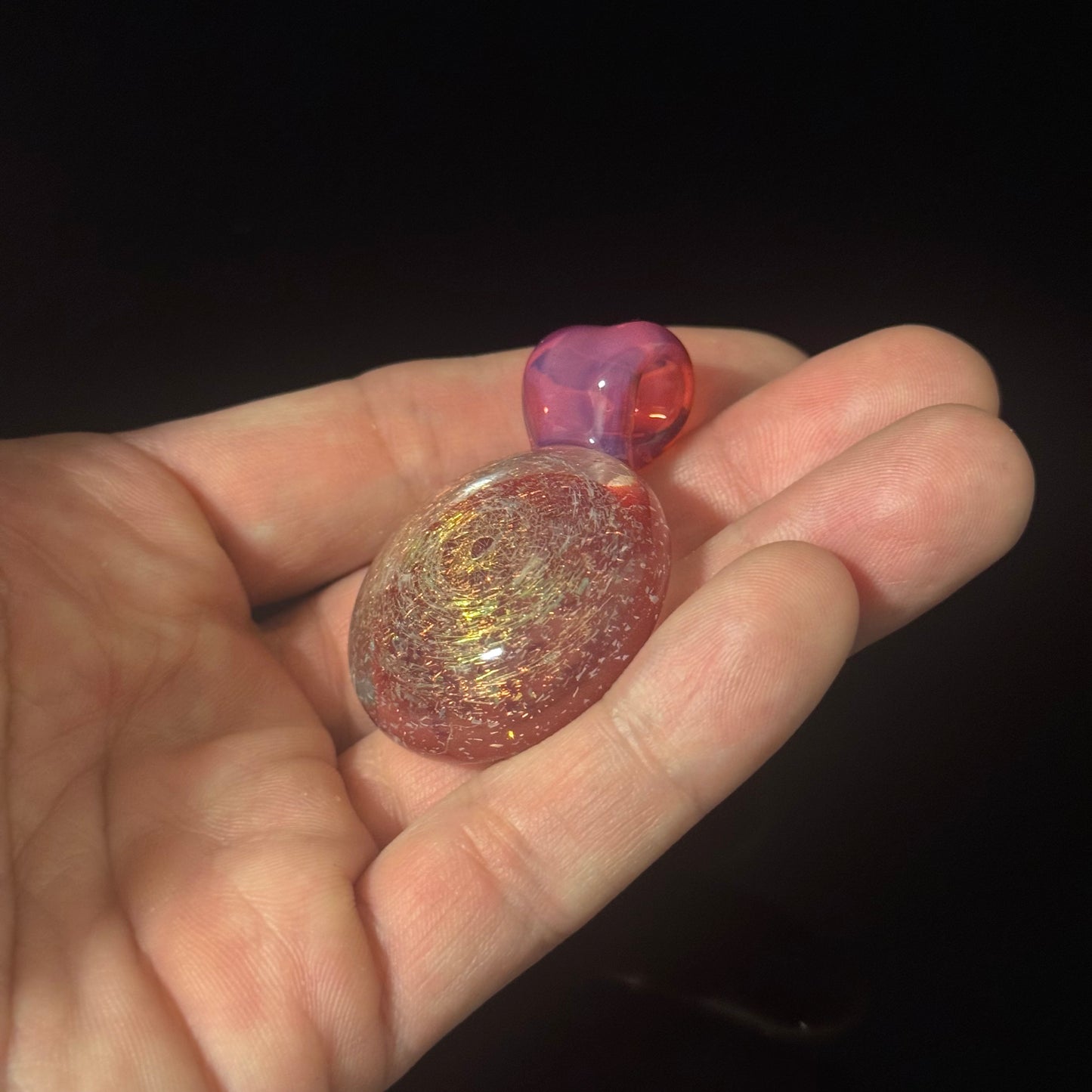 Red Dichro Glass Pendant Necklace Hand Made Pink Bail Loop