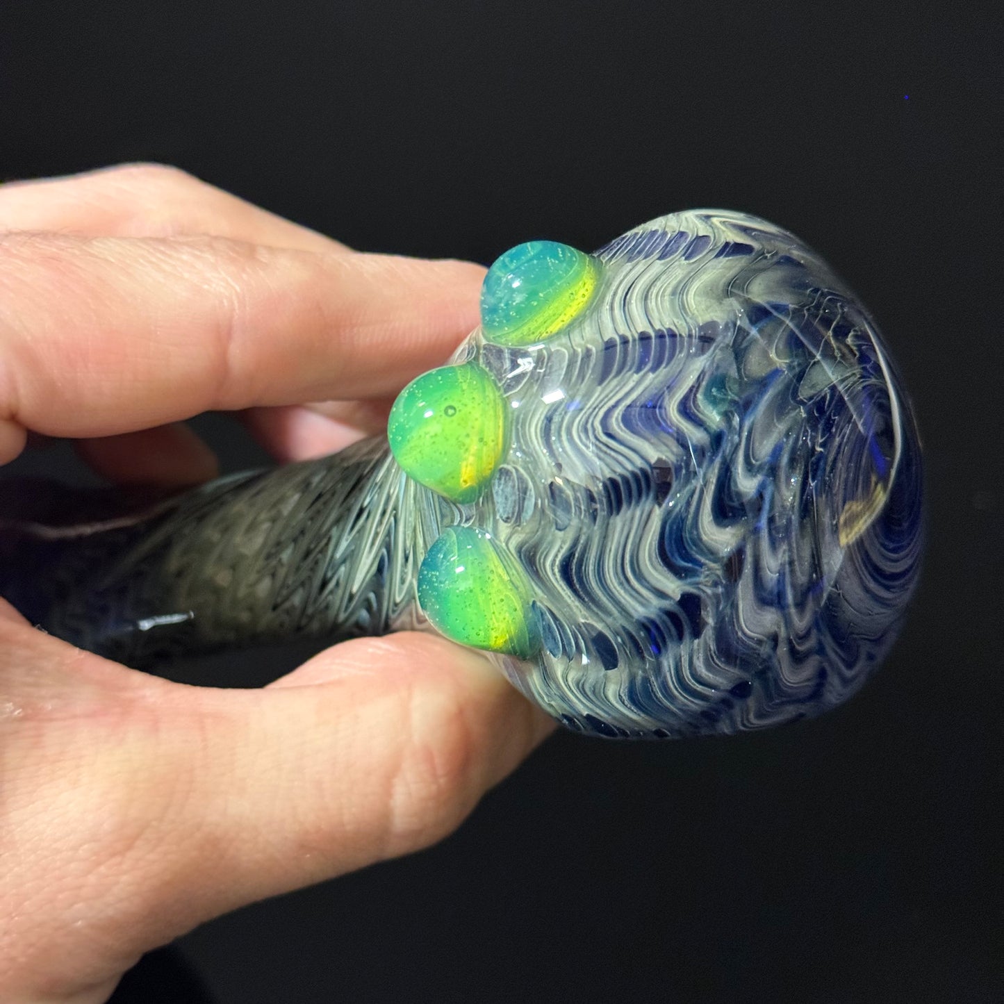 Blue Cobalt Wrapped Color with Slyme Marbles Glass Heady Pipe Hand Blown