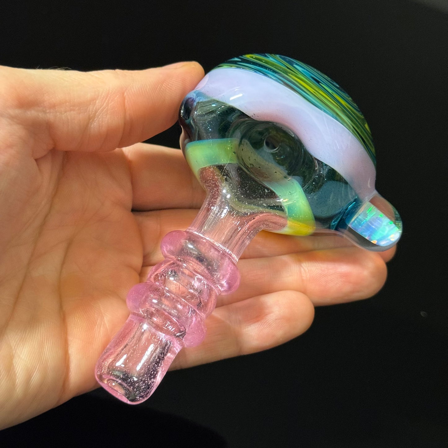 Small Full Color Linework Glass Pipe, Heady Hand Blown with An Opal