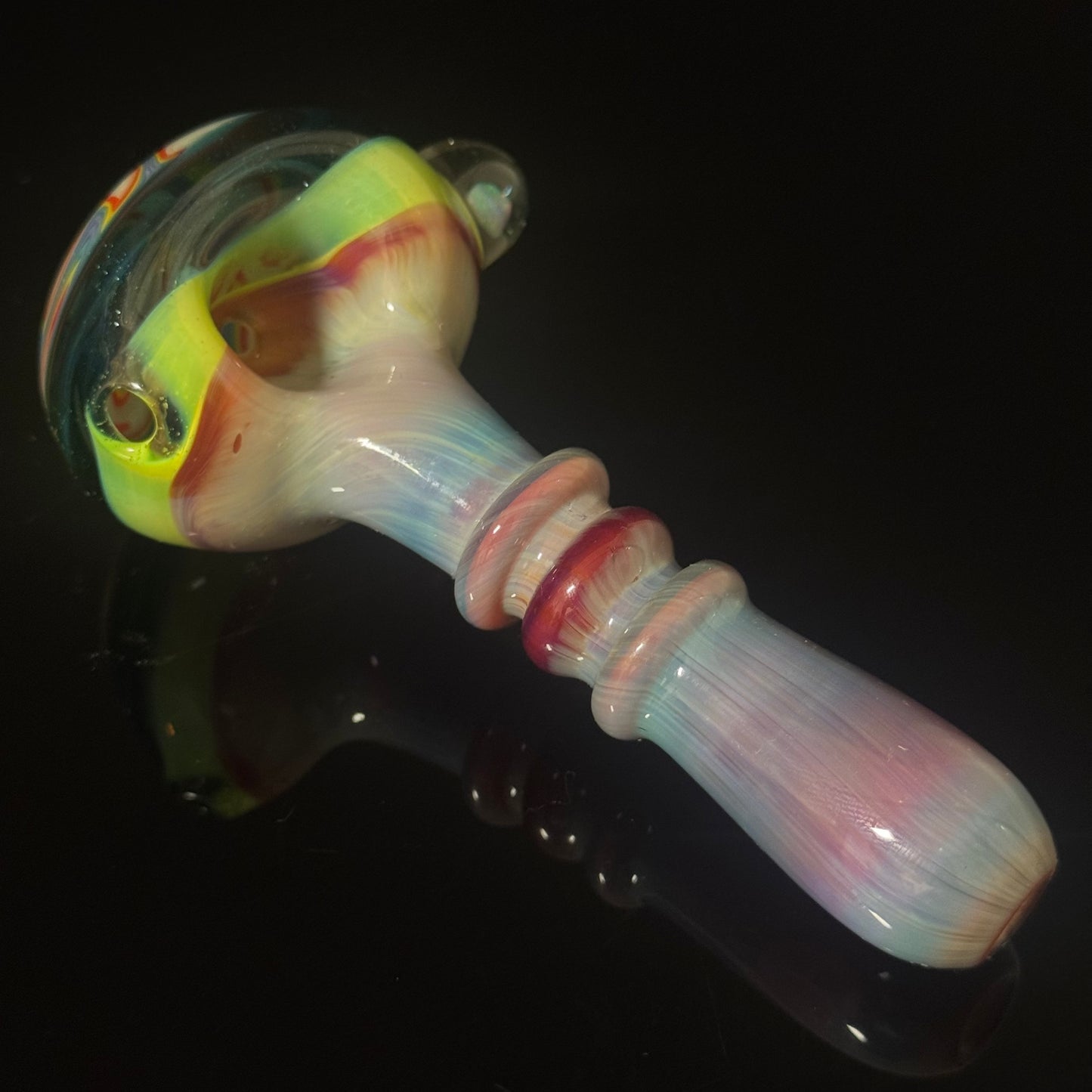 Linework Switchback Glass Pipe, Heady Hand Blown with An Opal