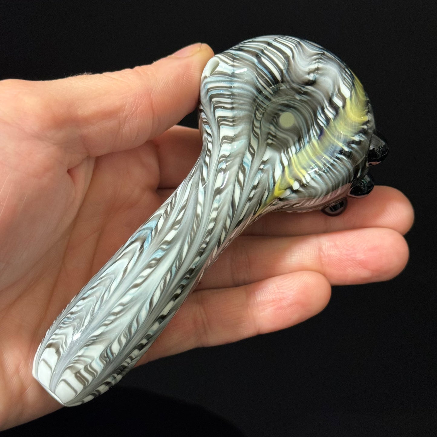 Solid White Pipe with a Multicolor Wrap Heady Hand Blown