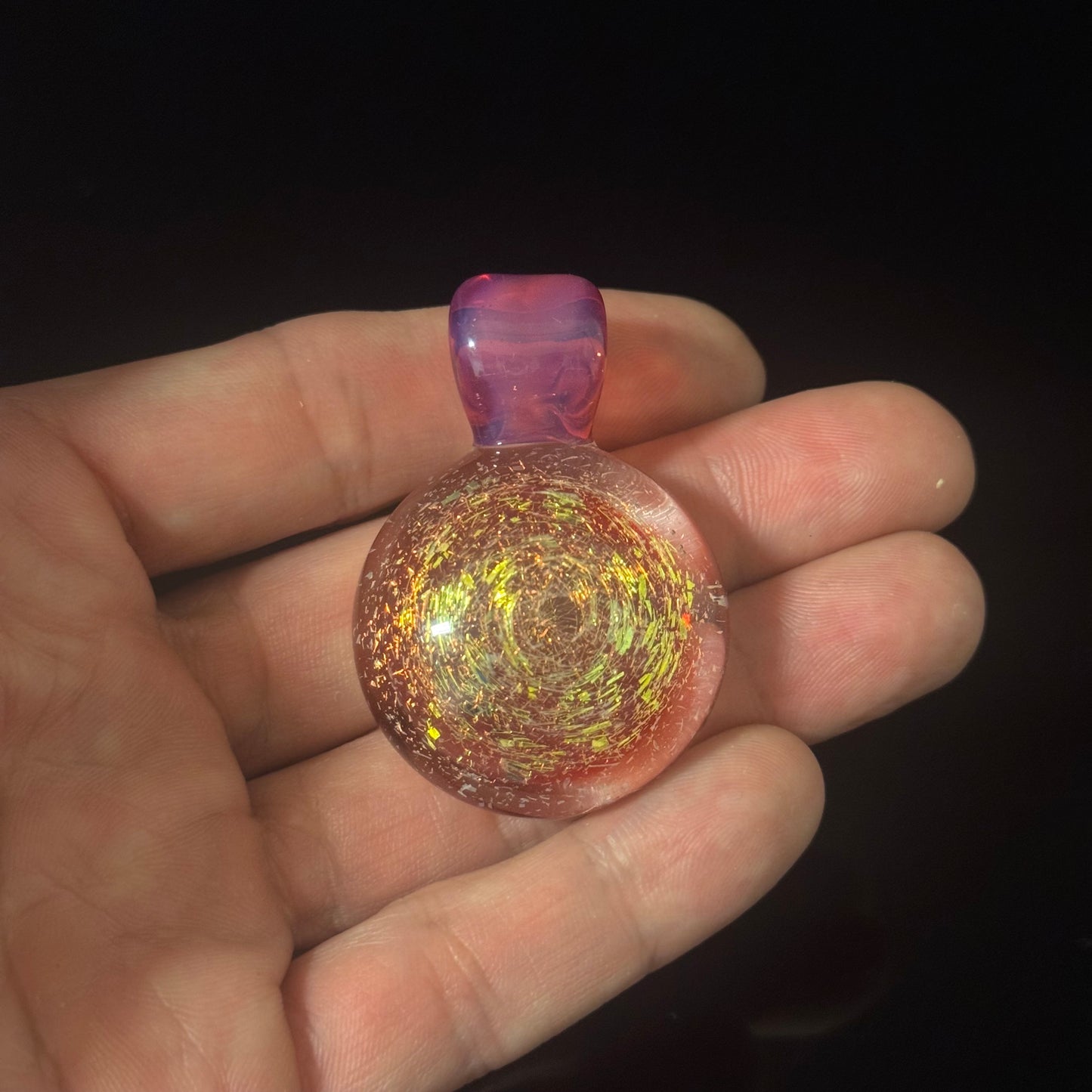 Red Dichro Glass Pendant Necklace Hand Made Pink Bail Loop